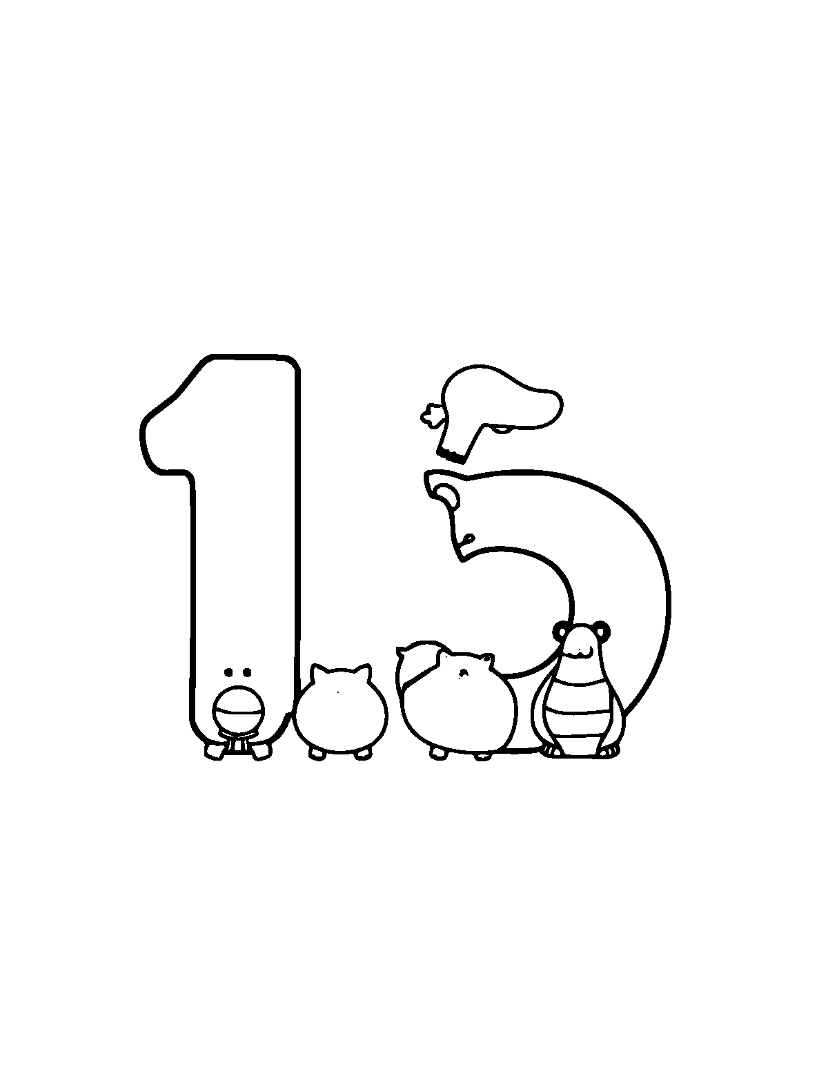 Line-art coloring page of Numbers, medium outlines, centered