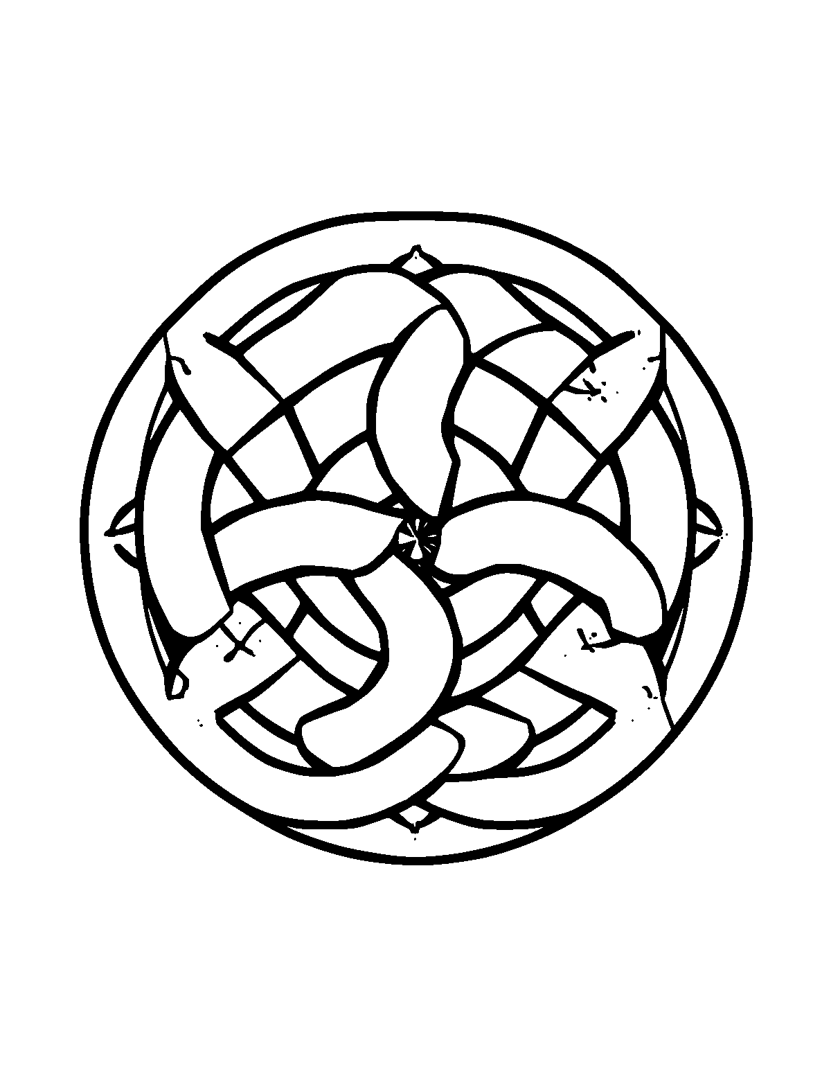 Line-art coloring page of Patterned Celtic Knot, patterned, thick outlines, centered