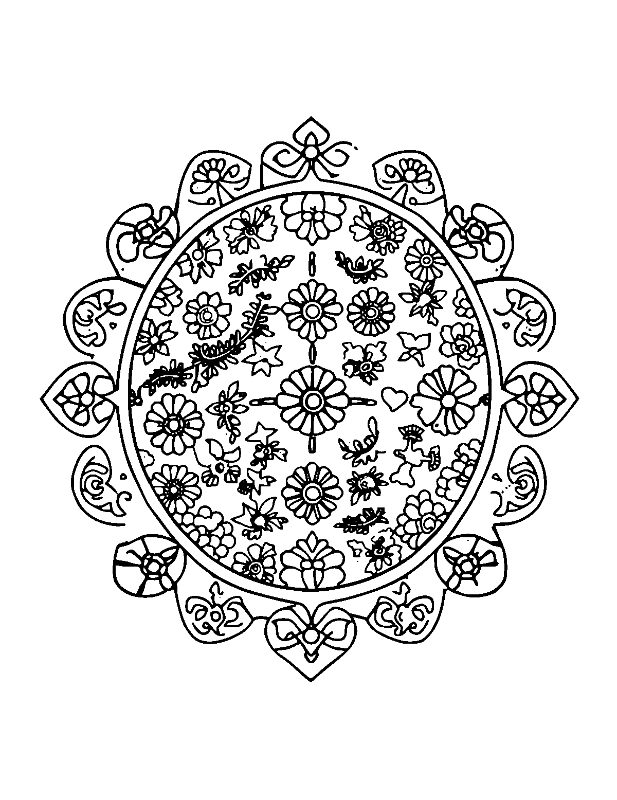 Line-art coloring page of Patterned Chinese Paper-Cut Design, patterned, medium outlines, centered