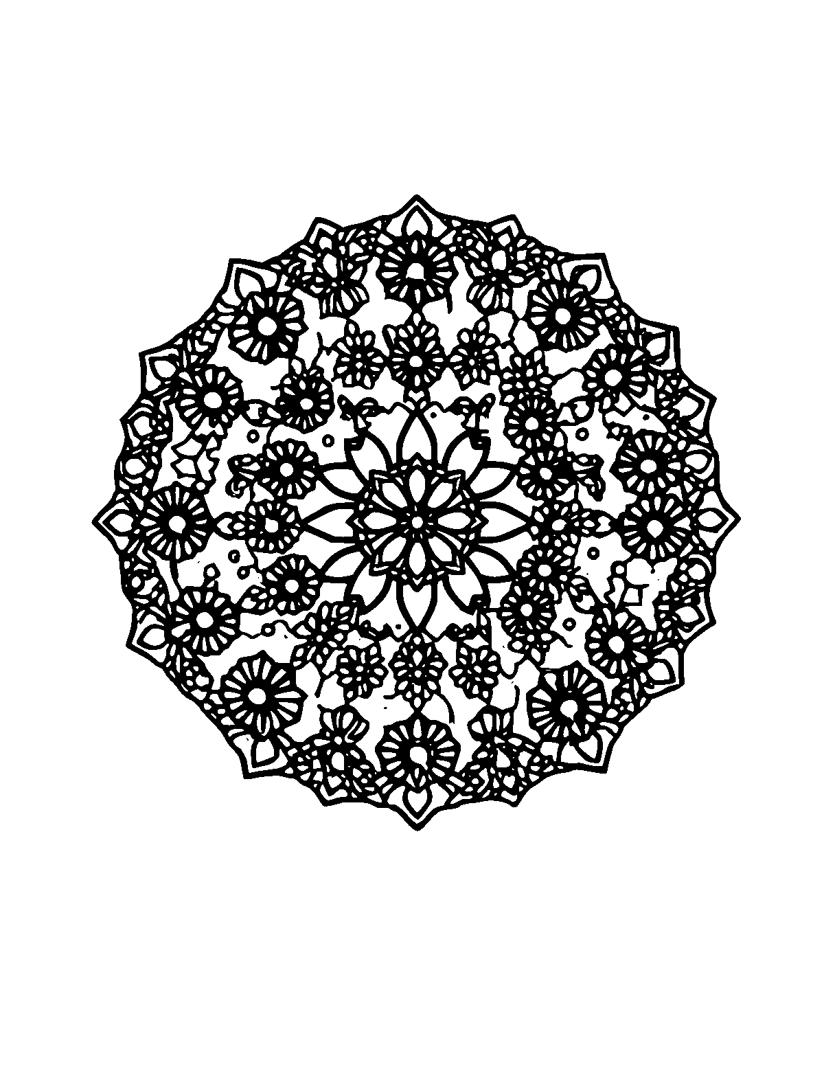Line-art coloring page of Patterned Circle, patterned, medium outlines, centered