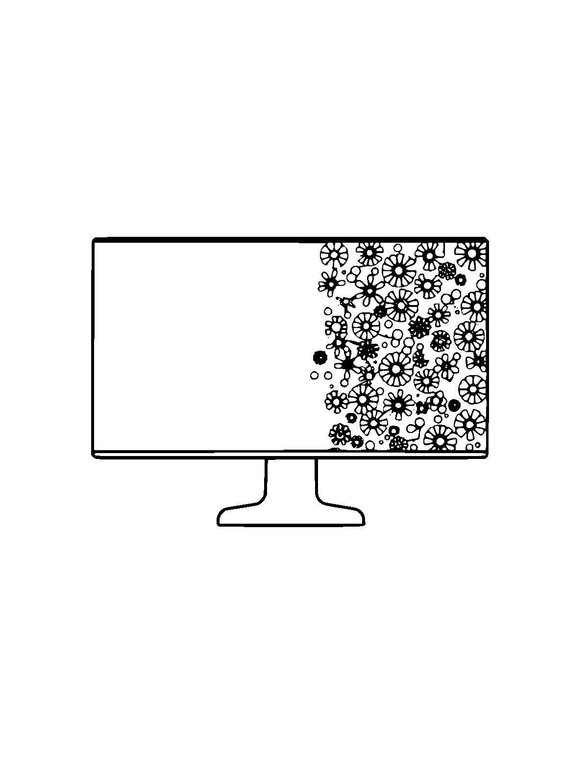 Line-art coloring page of Patterned Computer, patterned, medium outlines, centered