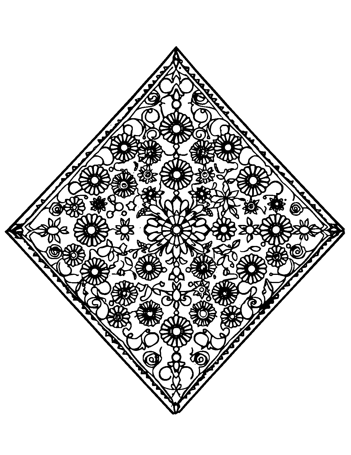 Line-art coloring page of Patterned Diamond, patterned, medium outlines, centered