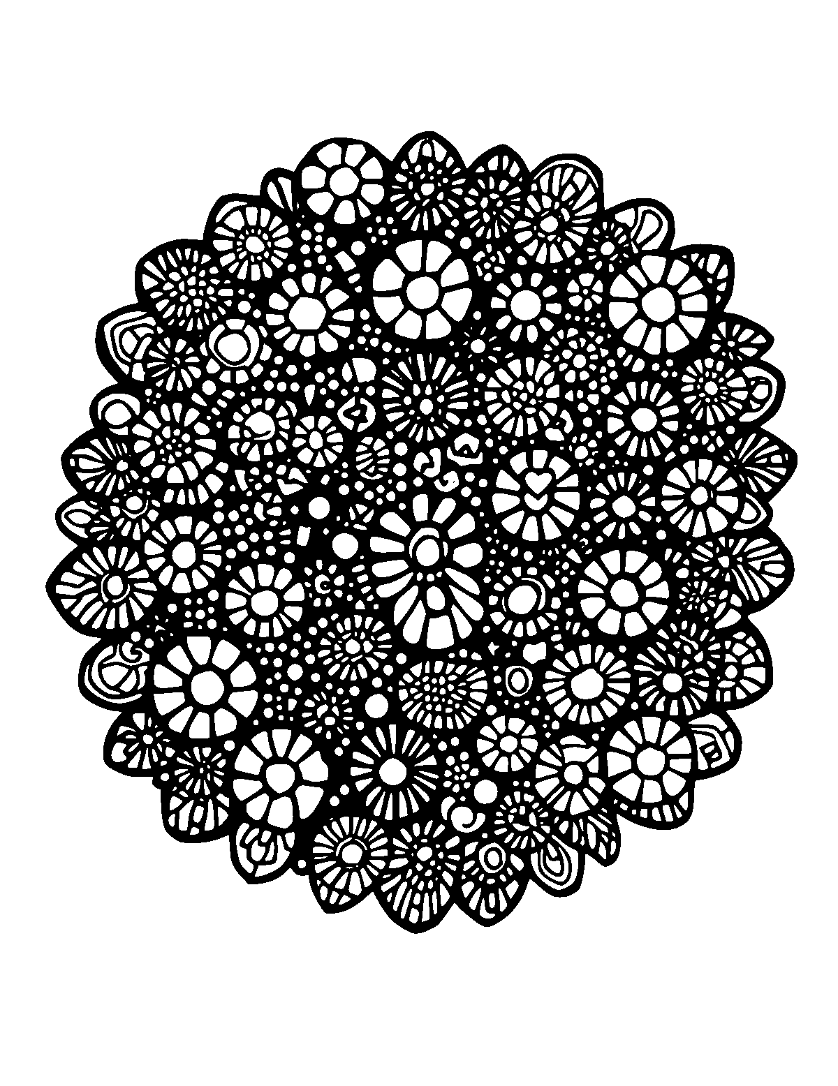 Line-art coloring page of Patterned Doodle Art, patterned, medium outlines, centered