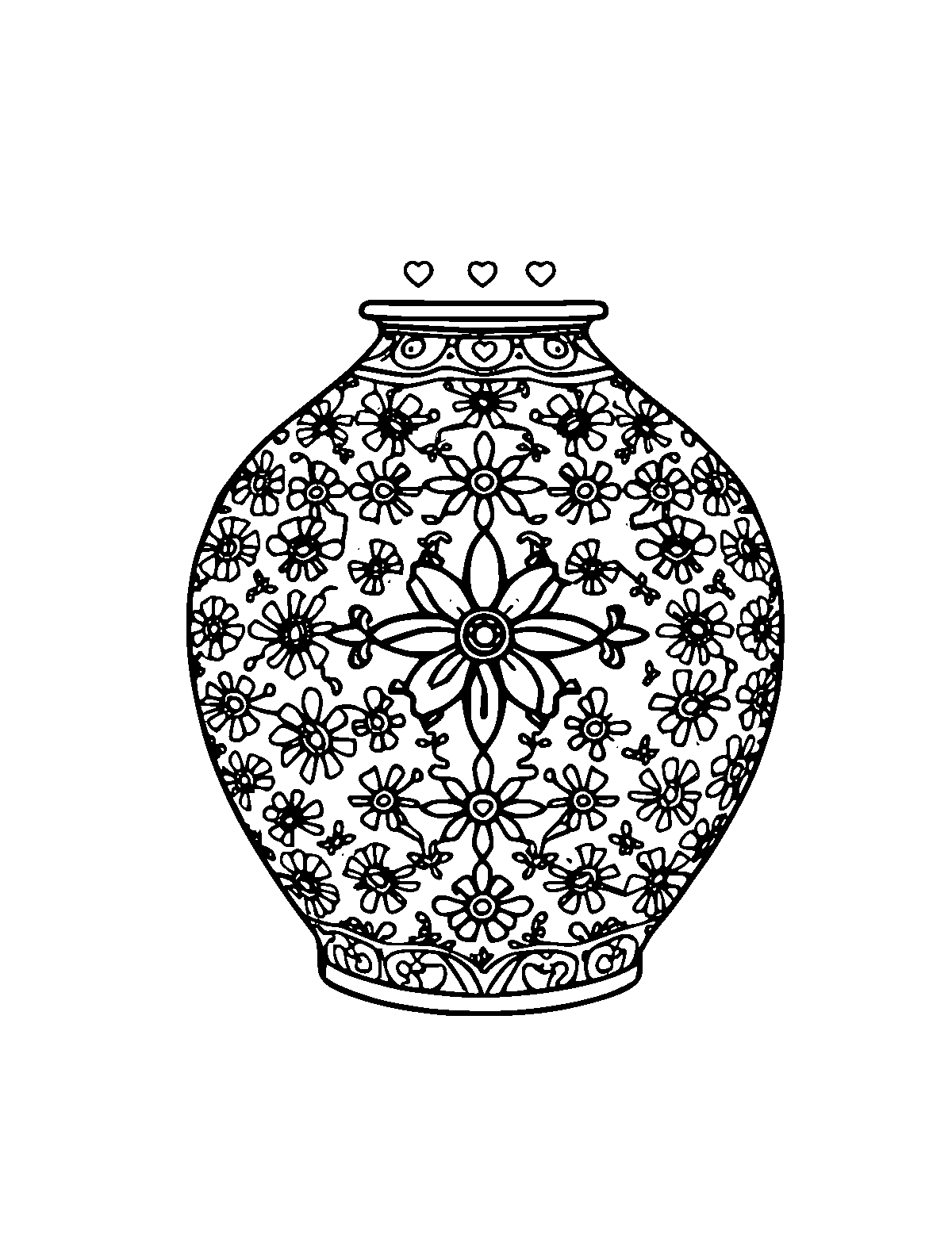Line-art coloring page of Patterned Dutch Delft Blue Pottery, patterned, medium outlines, centered