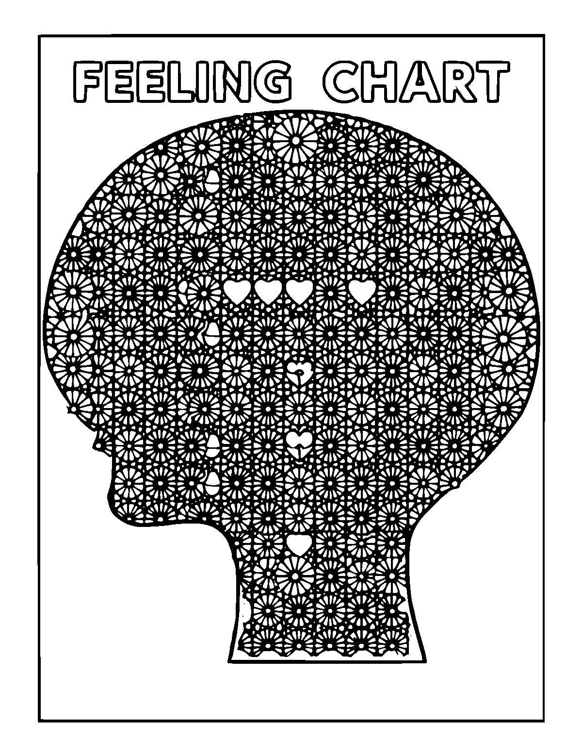 Line-art coloring page of Patterned Feelings Chart, patterned, medium outlines, centered