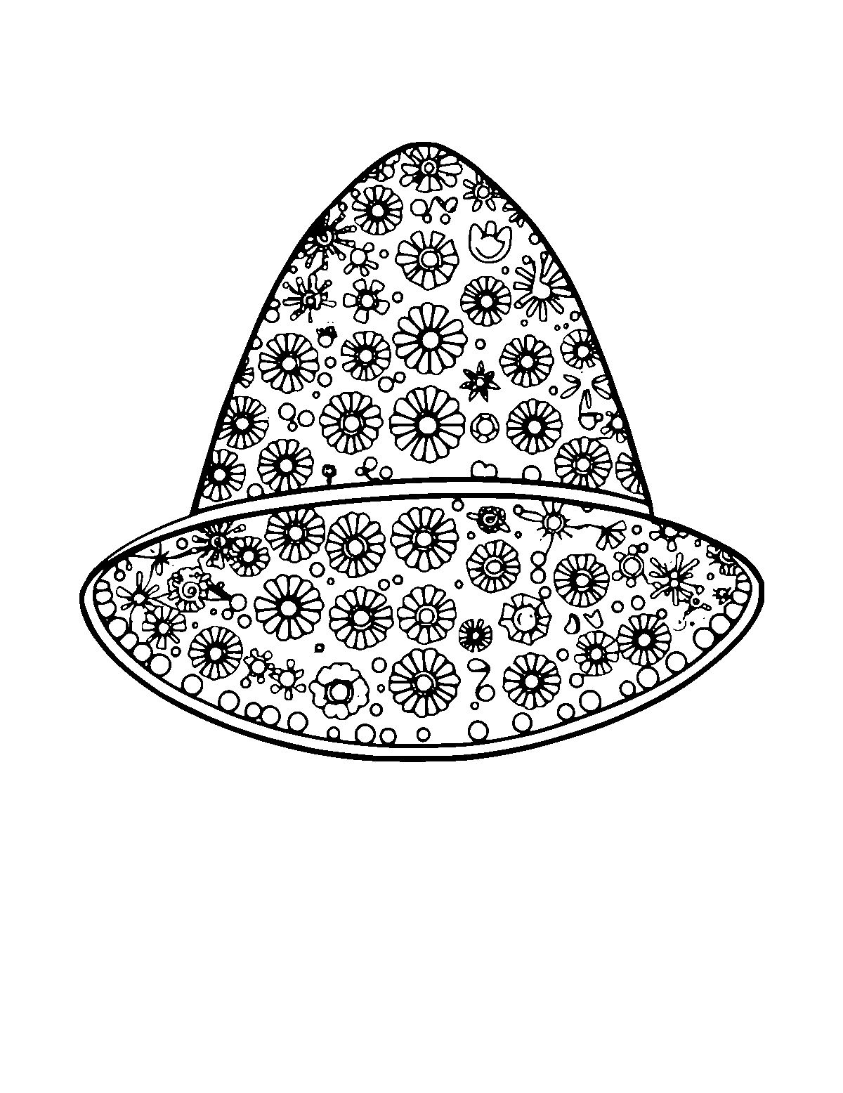Line-art coloring page of Patterned Hat, patterned, medium outlines, centered