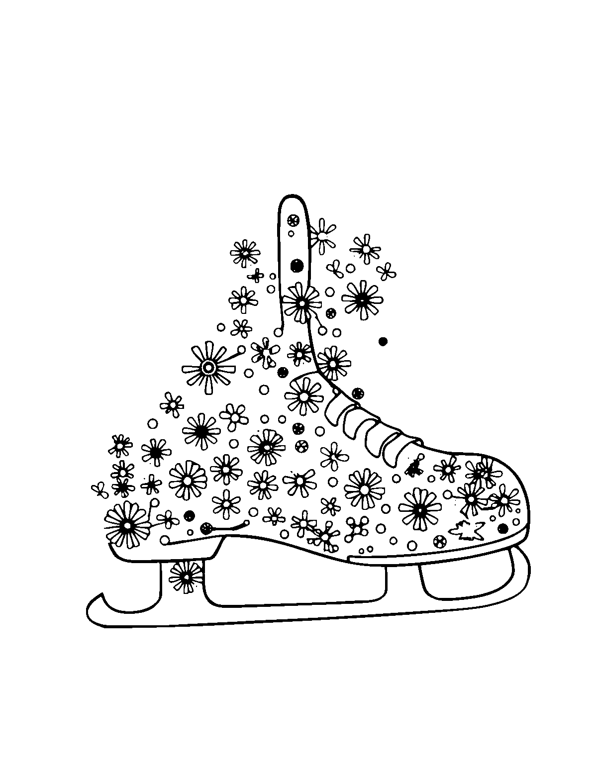 Line-art coloring page of Patterned Ice Skating, patterned, medium outlines, centered