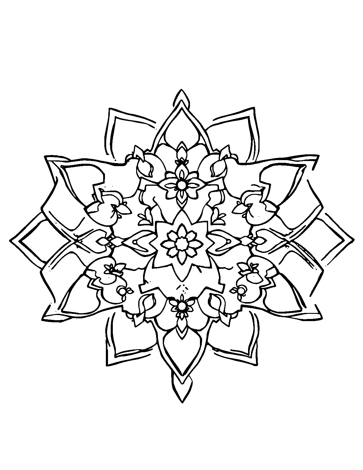 Line-art coloring page of Patterned Islamic Geometric Pattern, patterned, medium outlines, centered