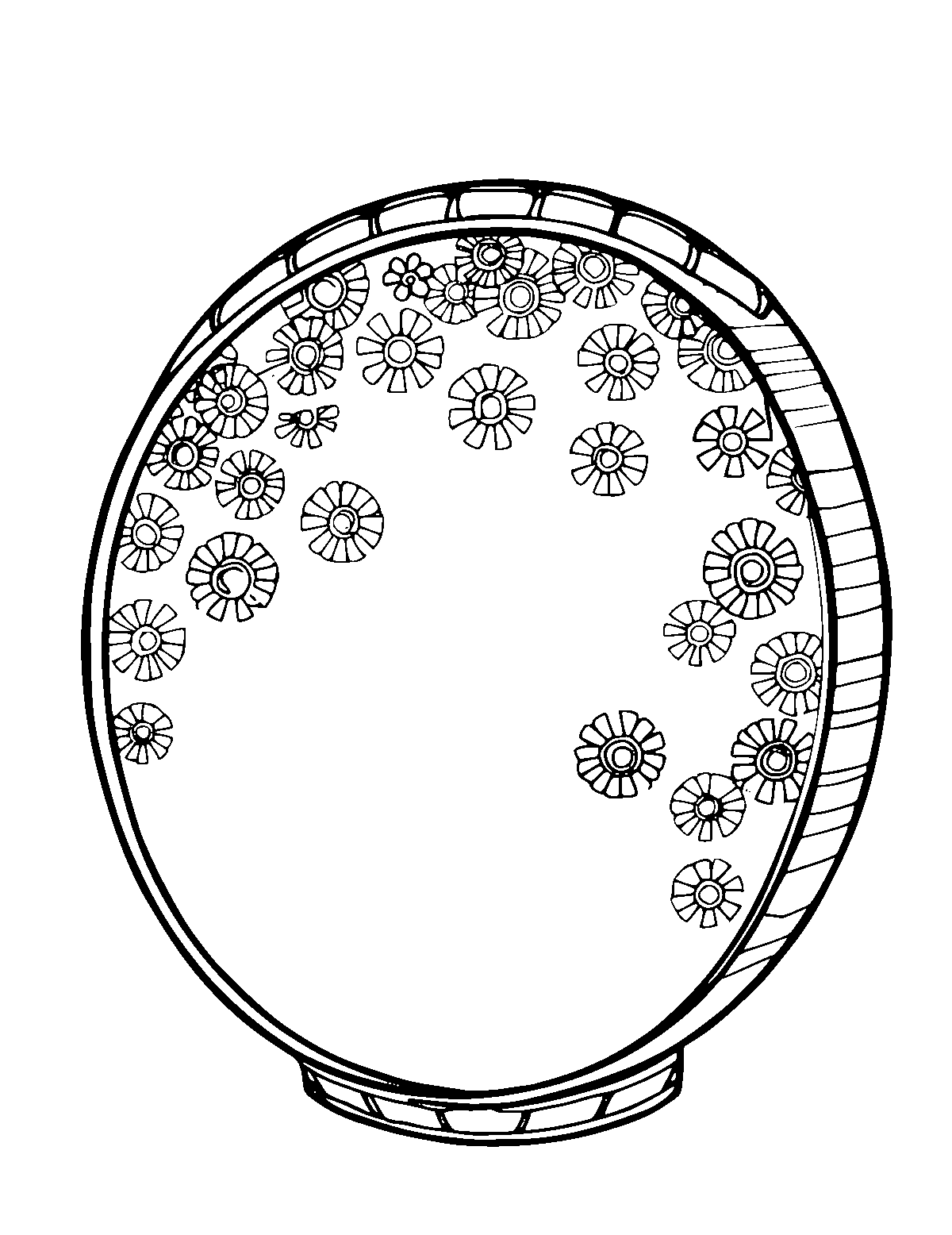 Line-art coloring page of Patterned Japanese Taiko Drum, patterned, medium outlines, centered