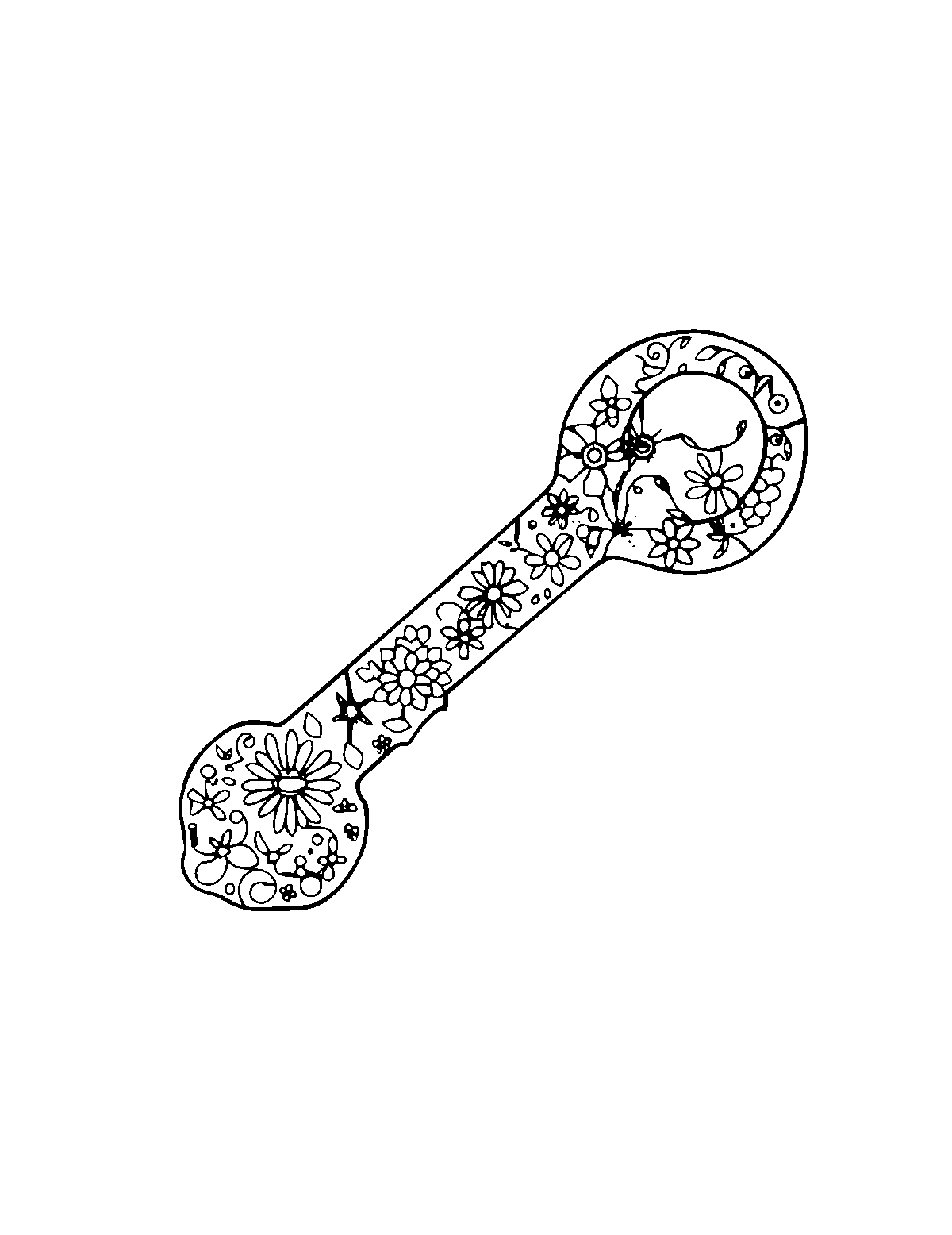 Line-art coloring page of Patterned Key, patterned, medium outlines, centered