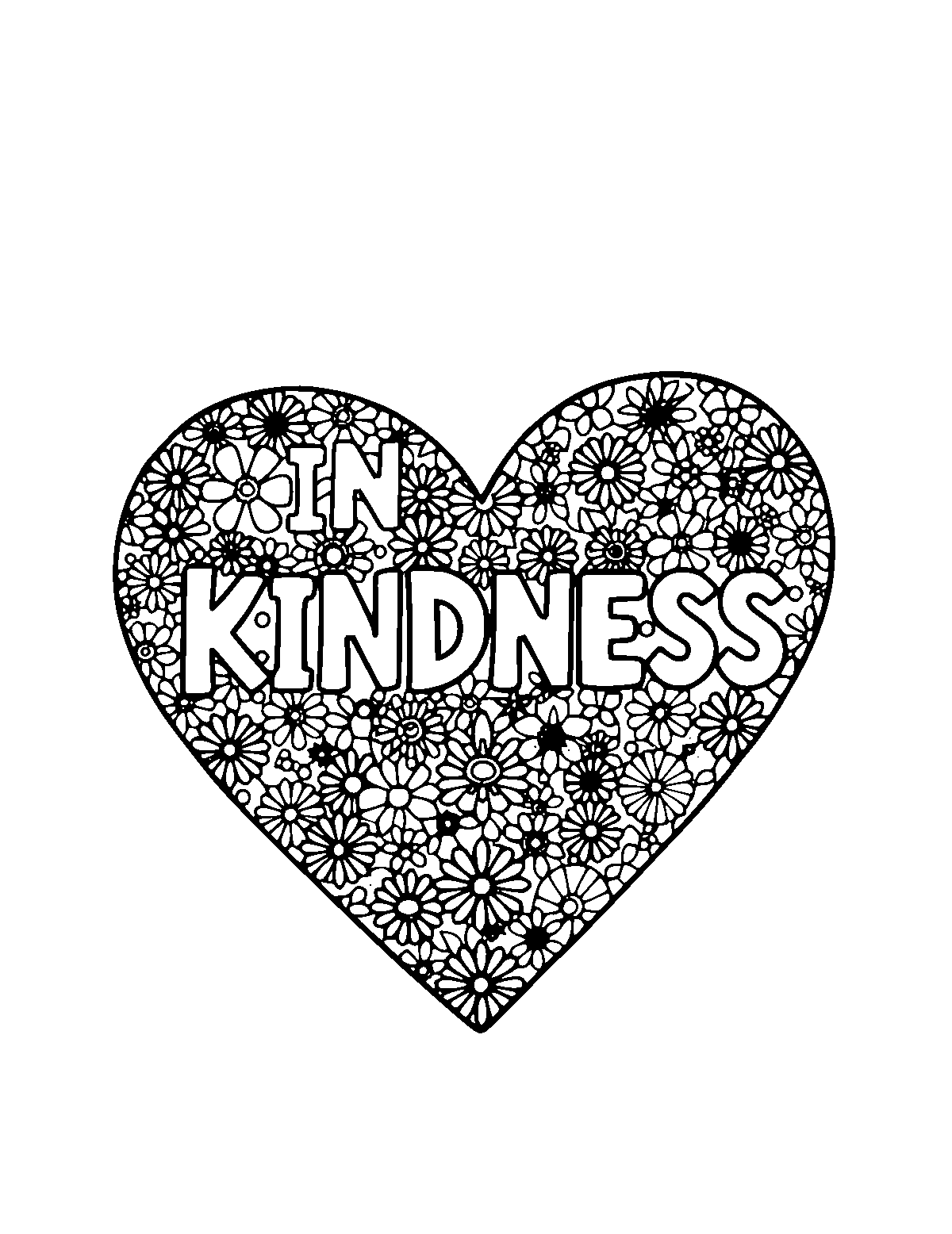 Line-art coloring page of Patterned Kindness, patterned, medium outlines, centered