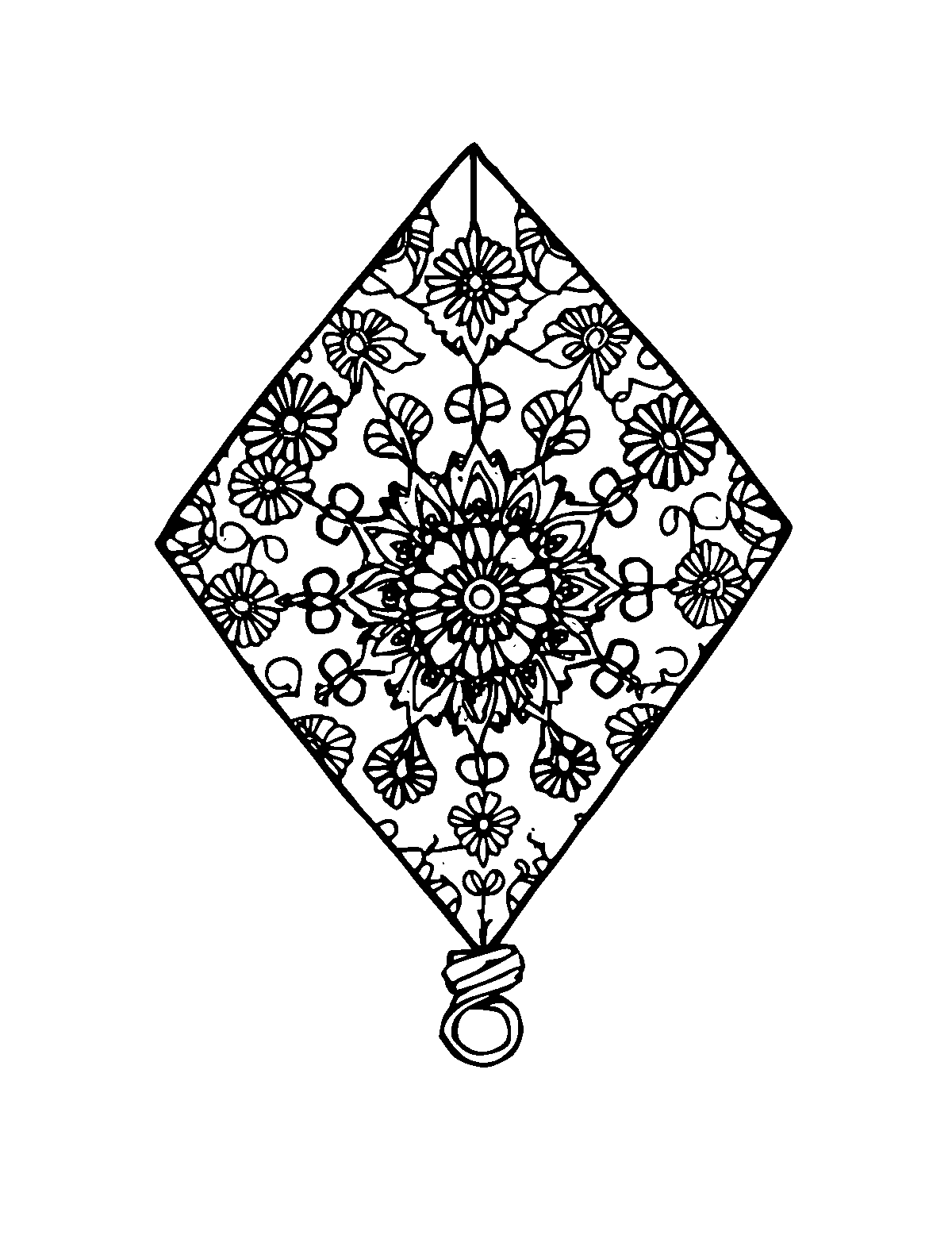 Line-art coloring page of Patterned Kite, patterned, medium outlines, centered