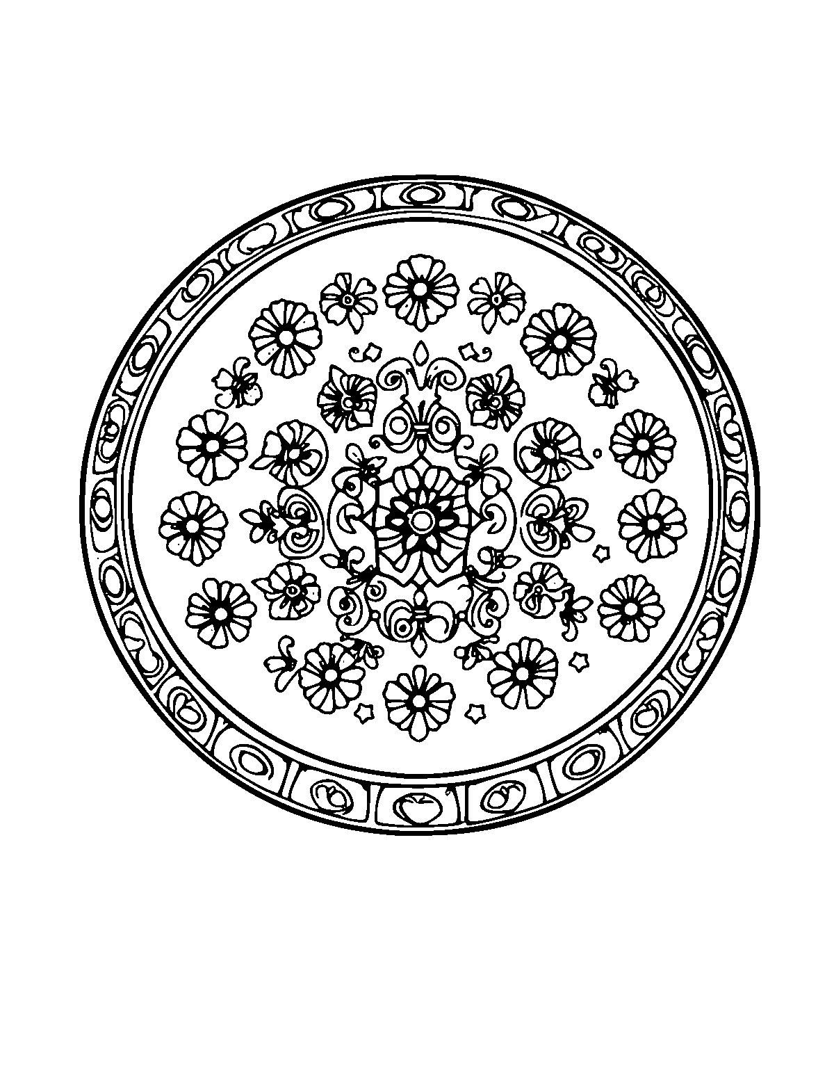 Line-art coloring page of Patterned Korean Janggu Drum, patterned, medium outlines, centered
