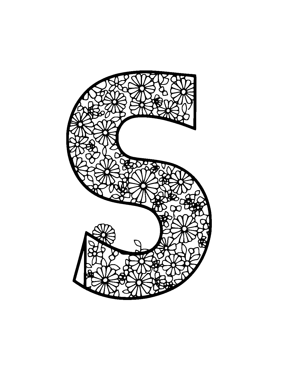 Line-art coloring page of Patterned Letter Recognition, patterned, medium outlines, centered