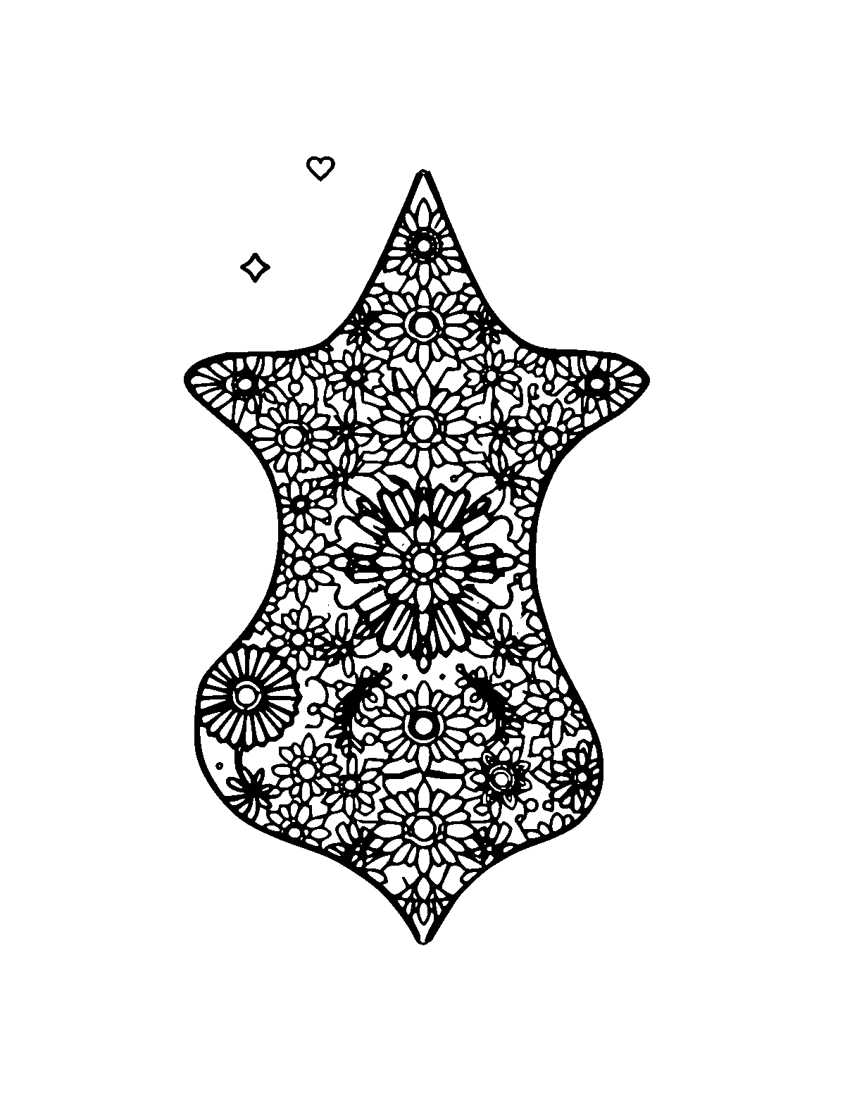 Line-art coloring page of Patterned Magic, patterned, medium outlines, centered