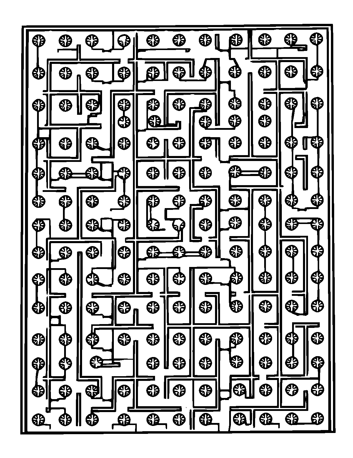 Line-art coloring page of Patterned Mazes, patterned, medium outlines, centered