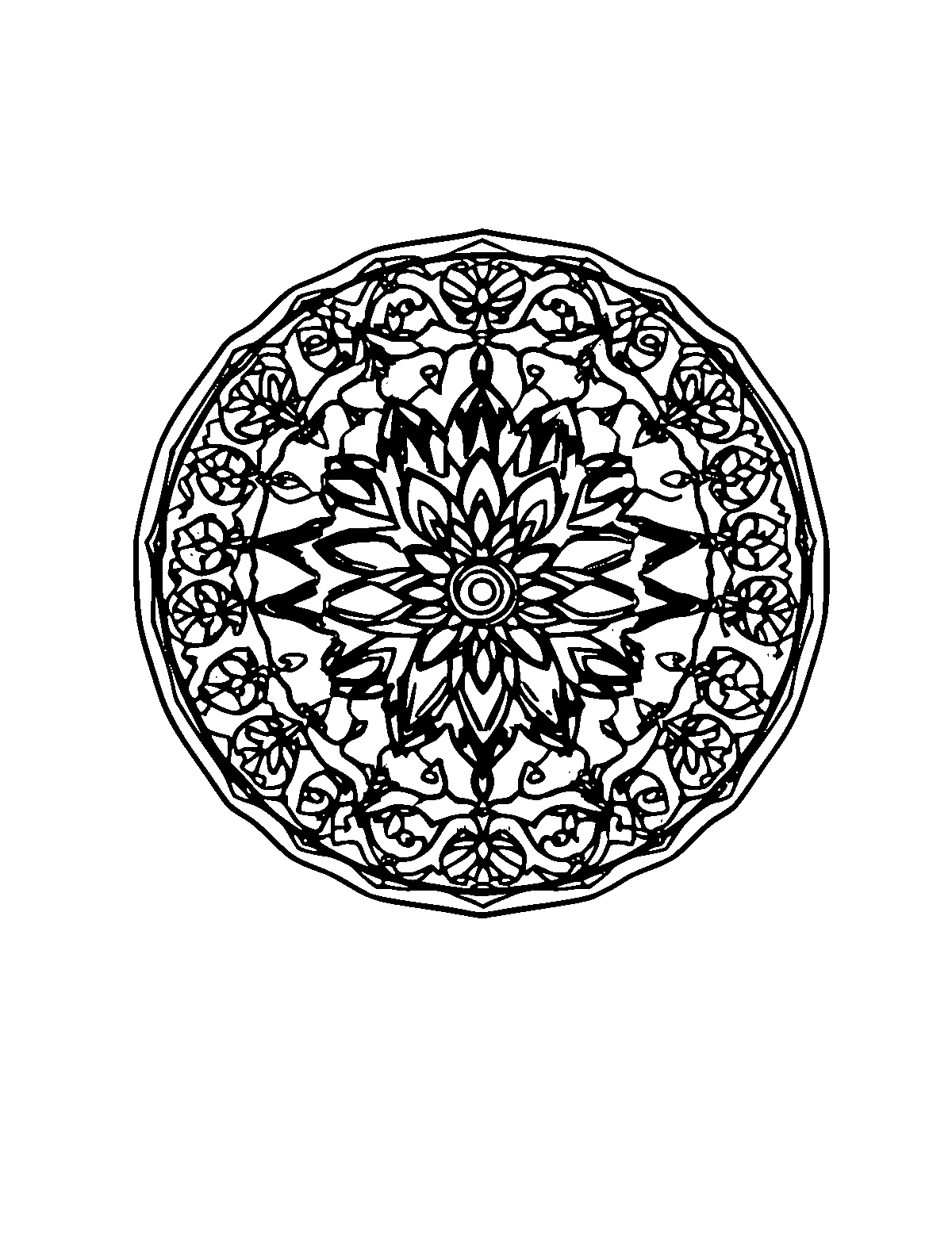 Line-art coloring page of Patterned Medal, patterned, medium outlines, centered
