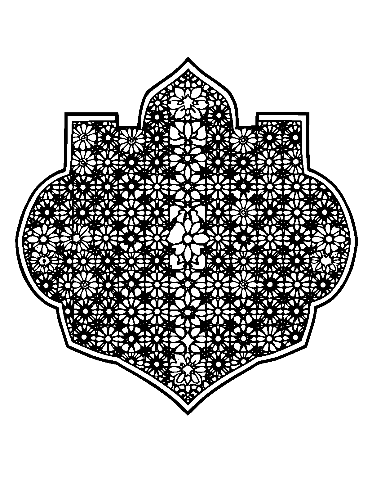Line-art coloring page of Patterned Medieval, patterned, medium outlines, centered