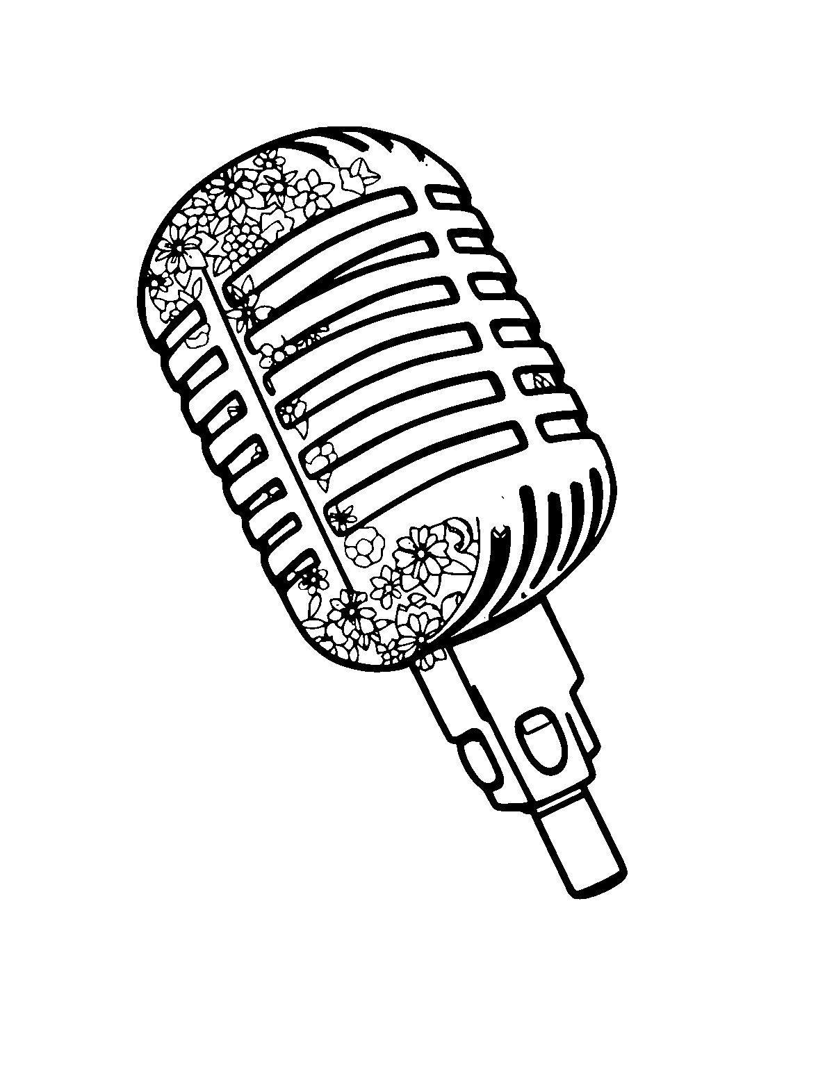 Line-art coloring page of Patterned Microphone, patterned, medium outlines, centered
