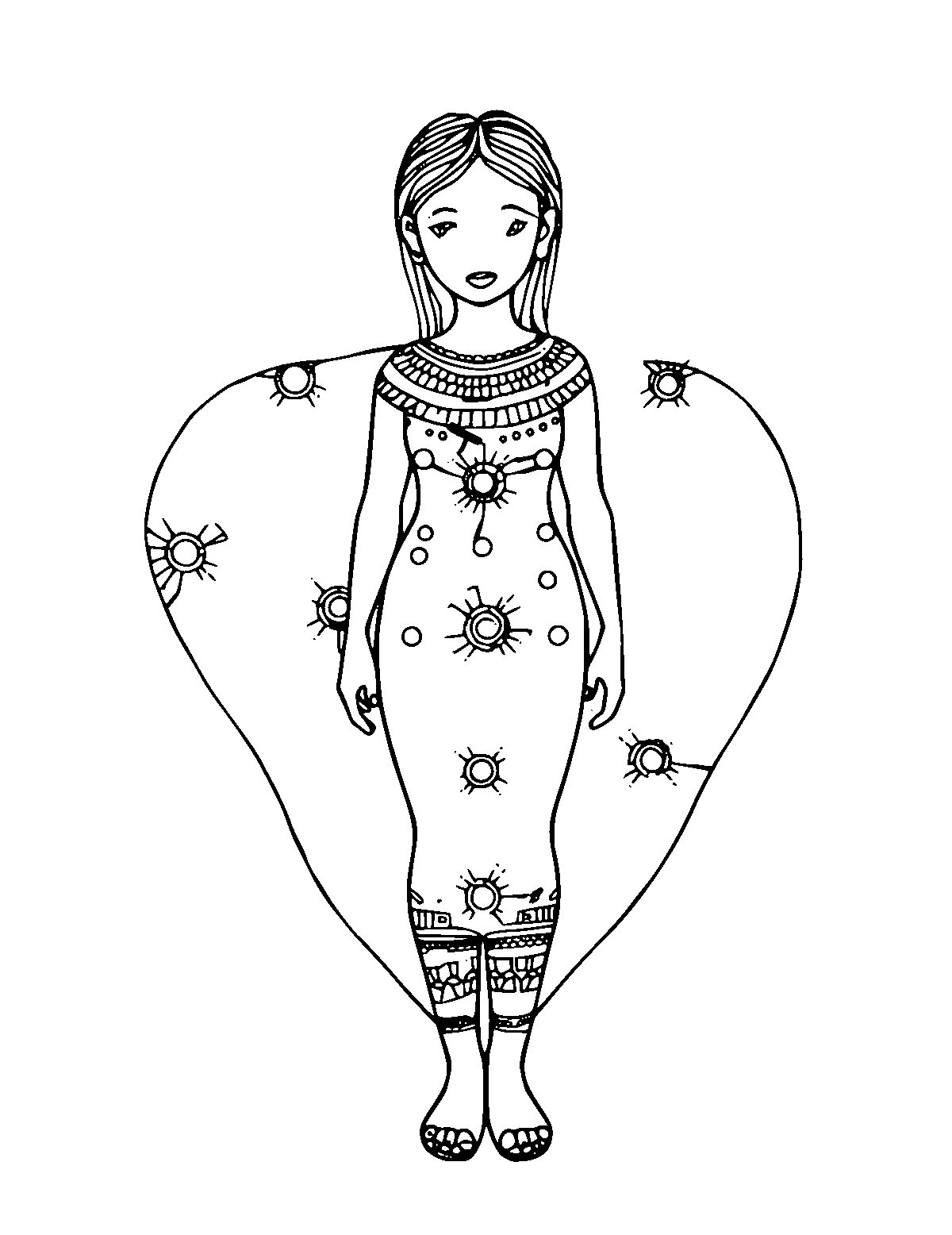 Line-art coloring page of Patterned Molas Textile Art, patterned, medium outlines, centered