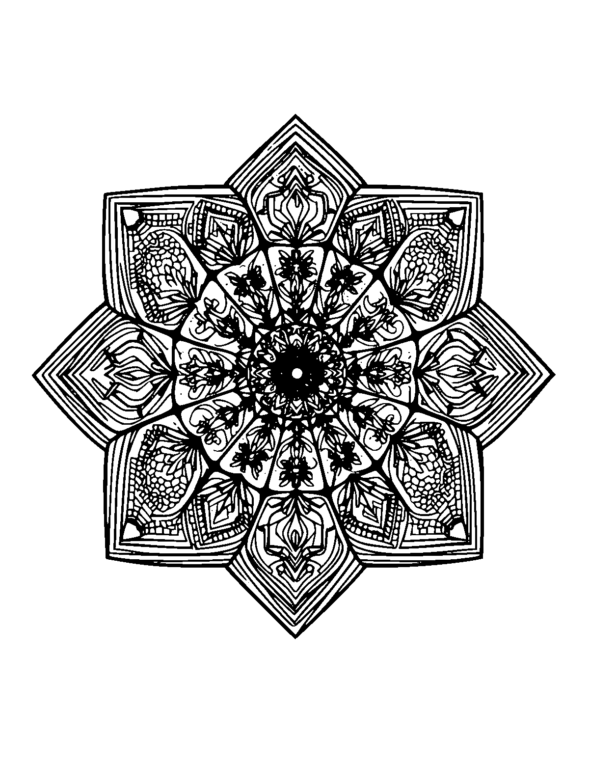 Line-art coloring page of Patterned Optical Illusion, patterned, medium outlines, centered
