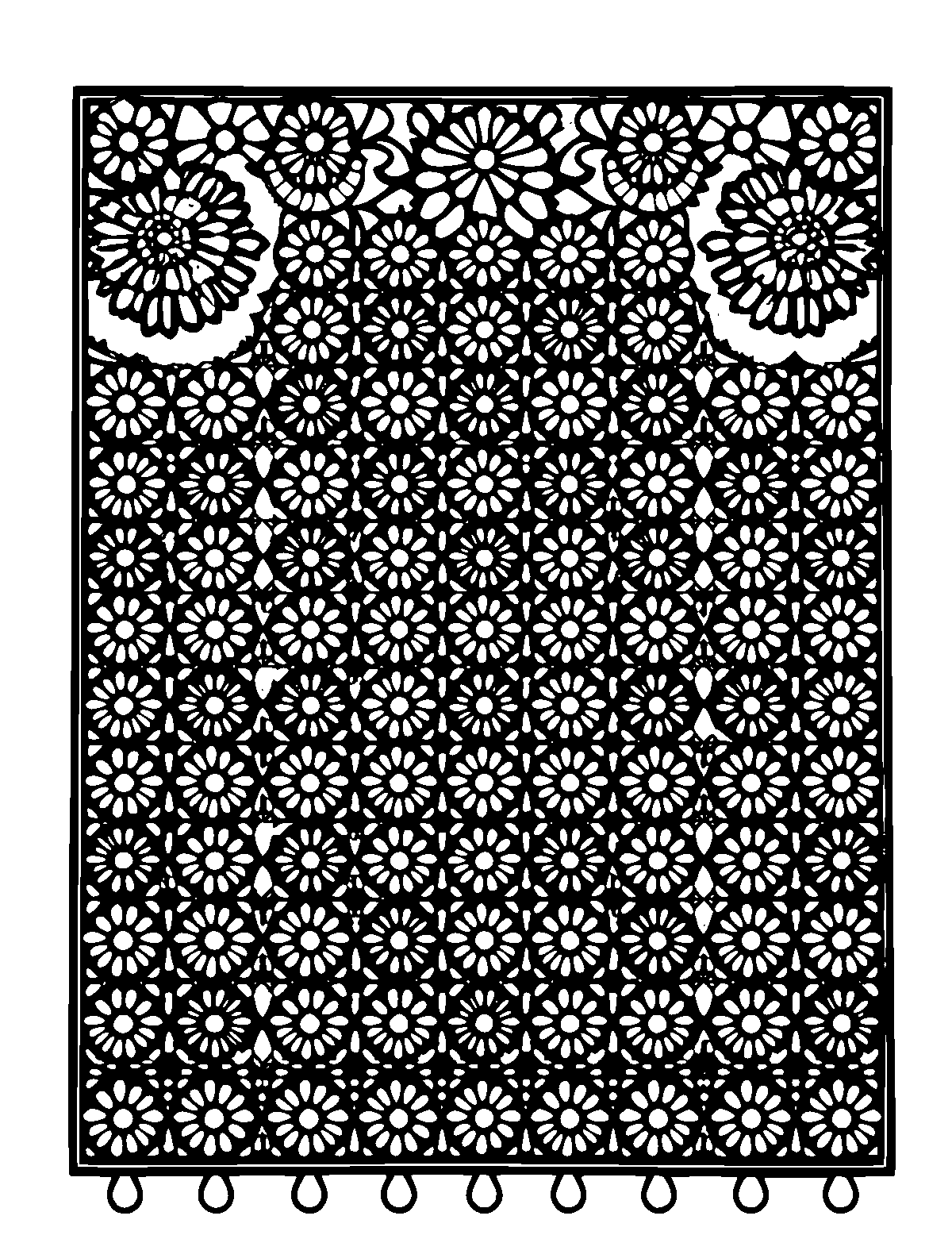 Line-art coloring page of Patterned Papel Picado Banner, patterned, thick outlines, centered