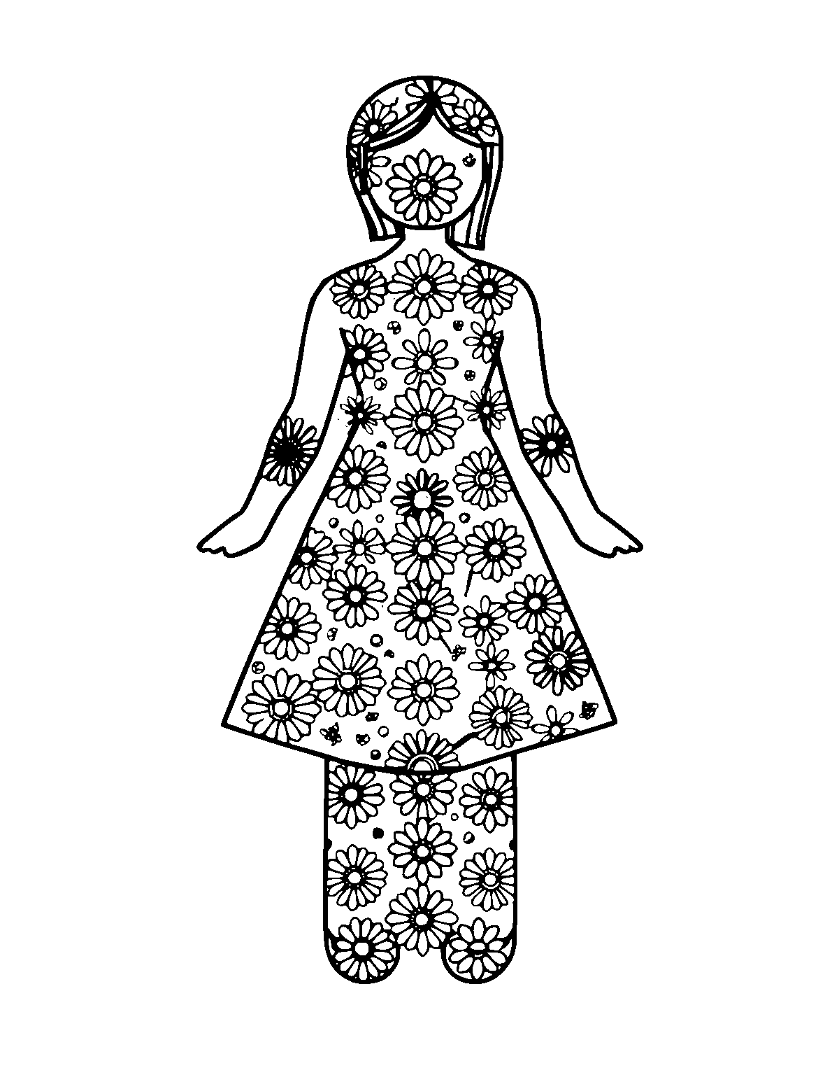 Line-art coloring page of Patterned Paper Dolls, patterned, medium outlines, centered