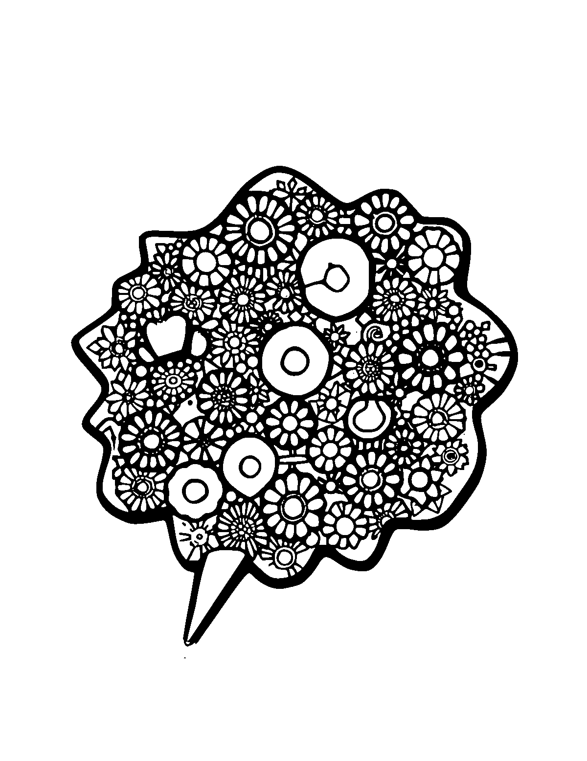 Line-art coloring page of Patterned Pop Art, patterned, medium outlines, centered