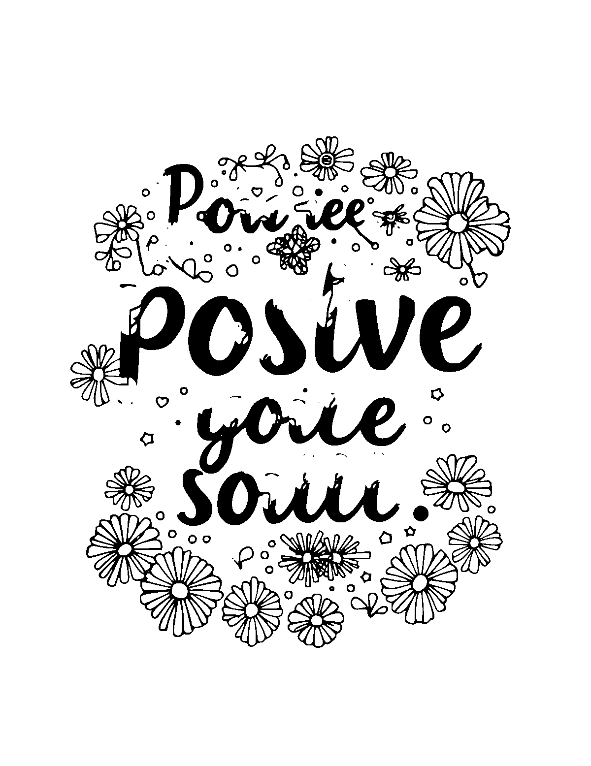 Line-art coloring page of Patterned Positive Quotes, patterned, medium outlines, centered