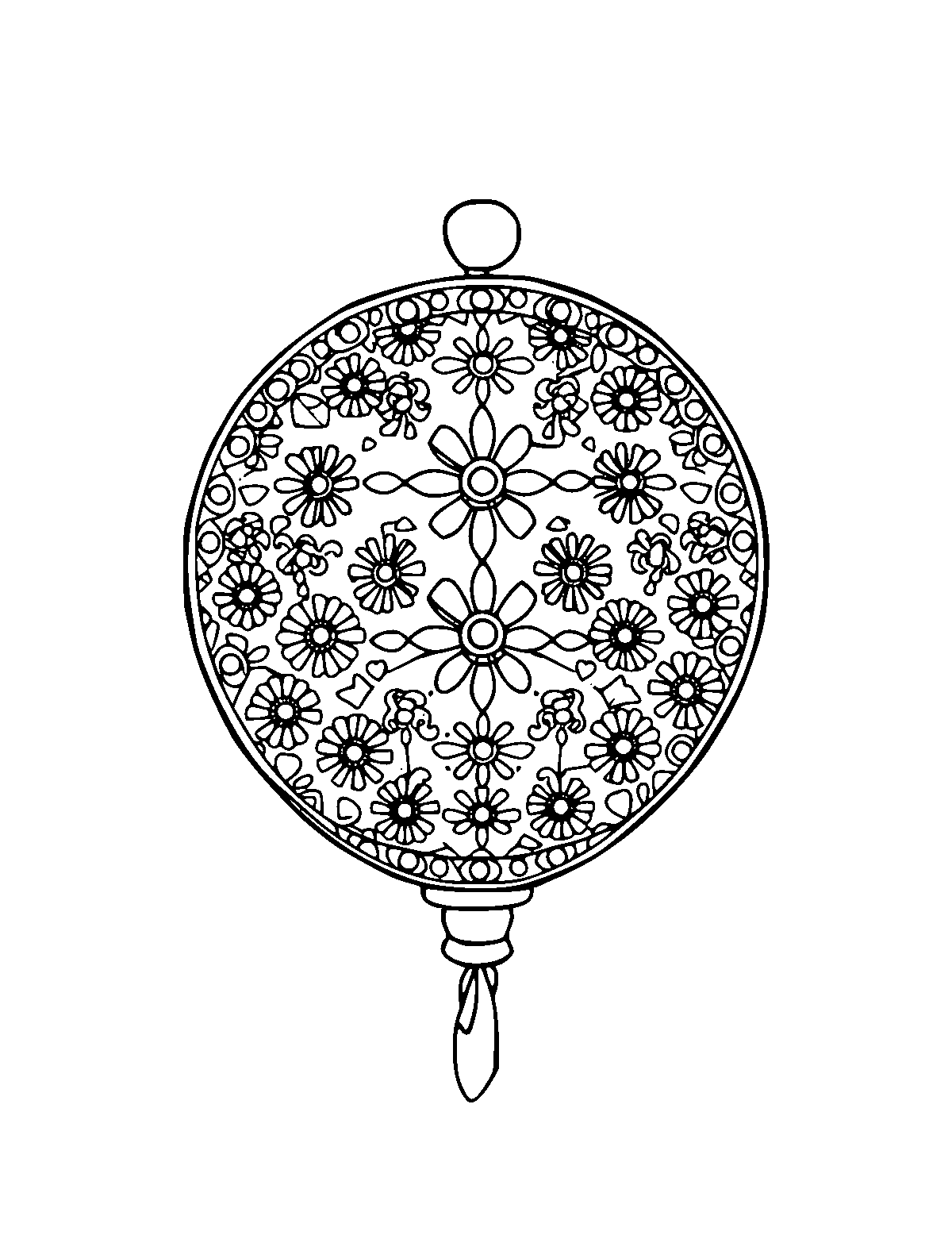 Line-art coloring page of Patterned Prayer Beads, patterned, medium outlines, centered