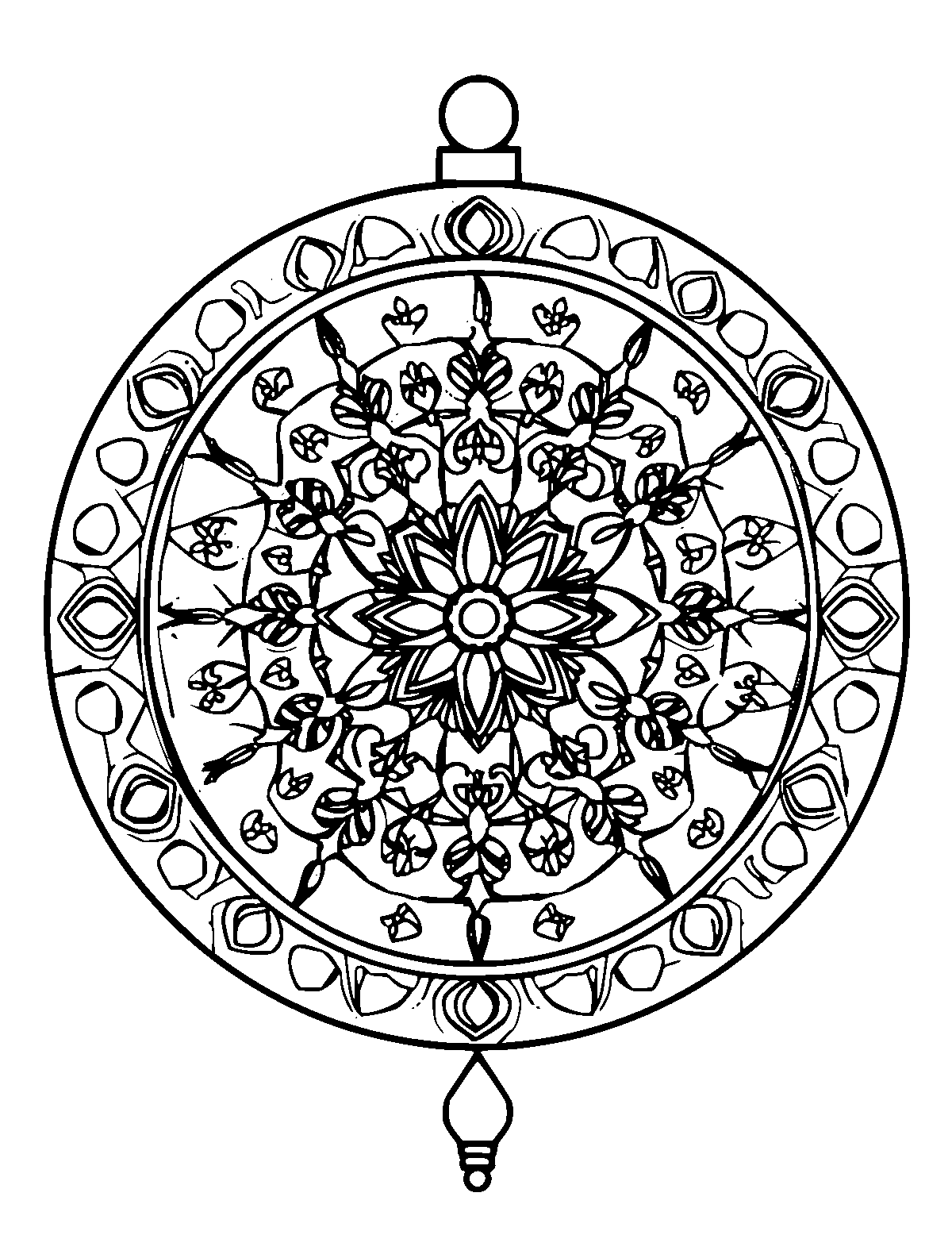 Line-art coloring page of Patterned Prayer Wheel, patterned, medium outlines, centered