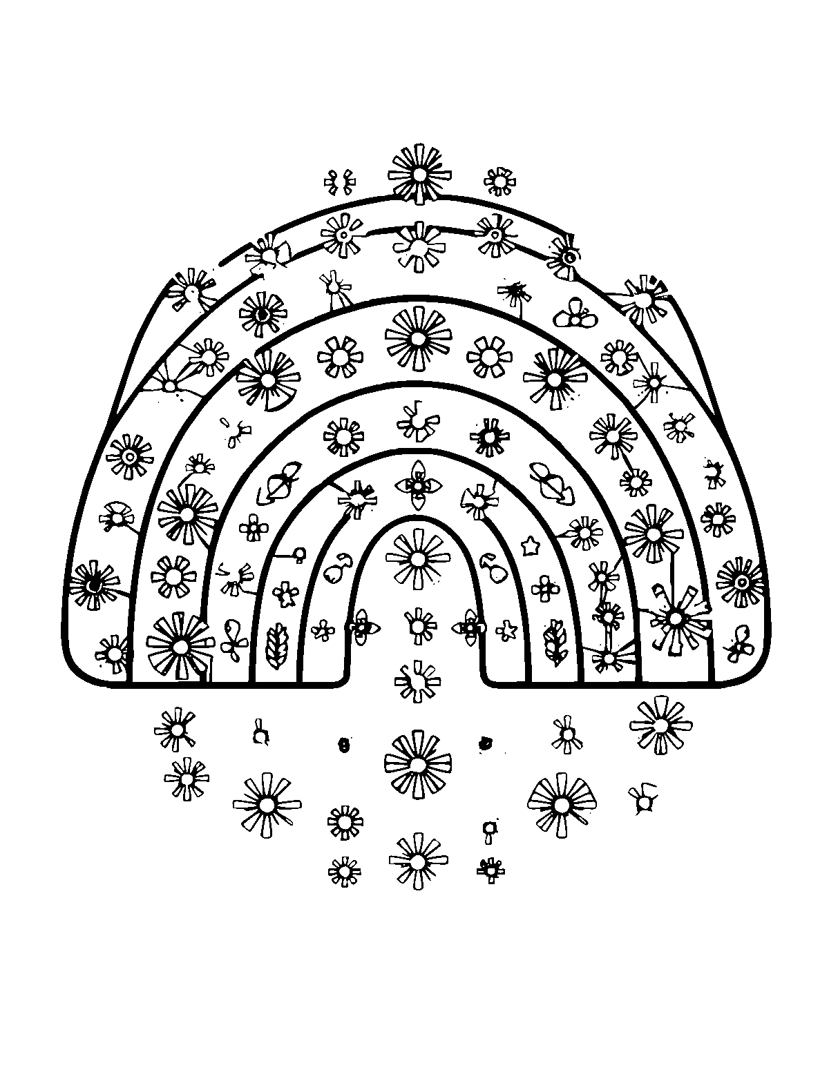 Line-art coloring page of Patterned Rainbow Colors, patterned, medium outlines, centered