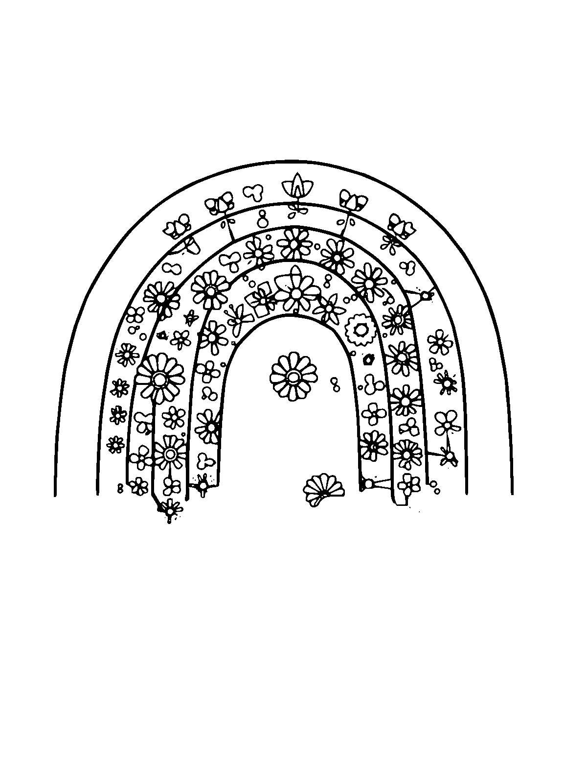 Line-art coloring page of Patterned Rainbow, patterned, medium outlines, centered
