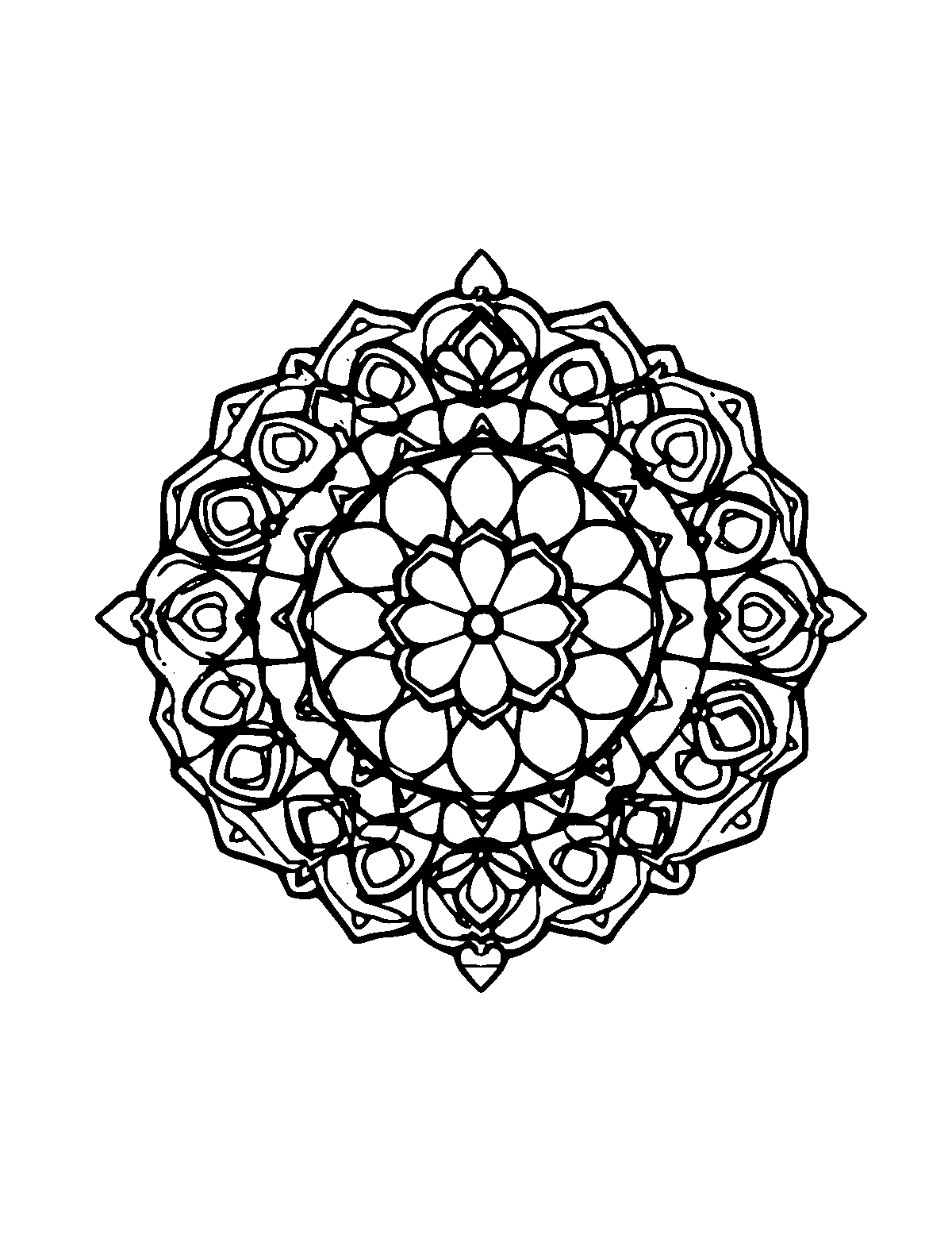 Line-art coloring page of Patterned Rangoli Pattern, patterned, medium outlines, centered