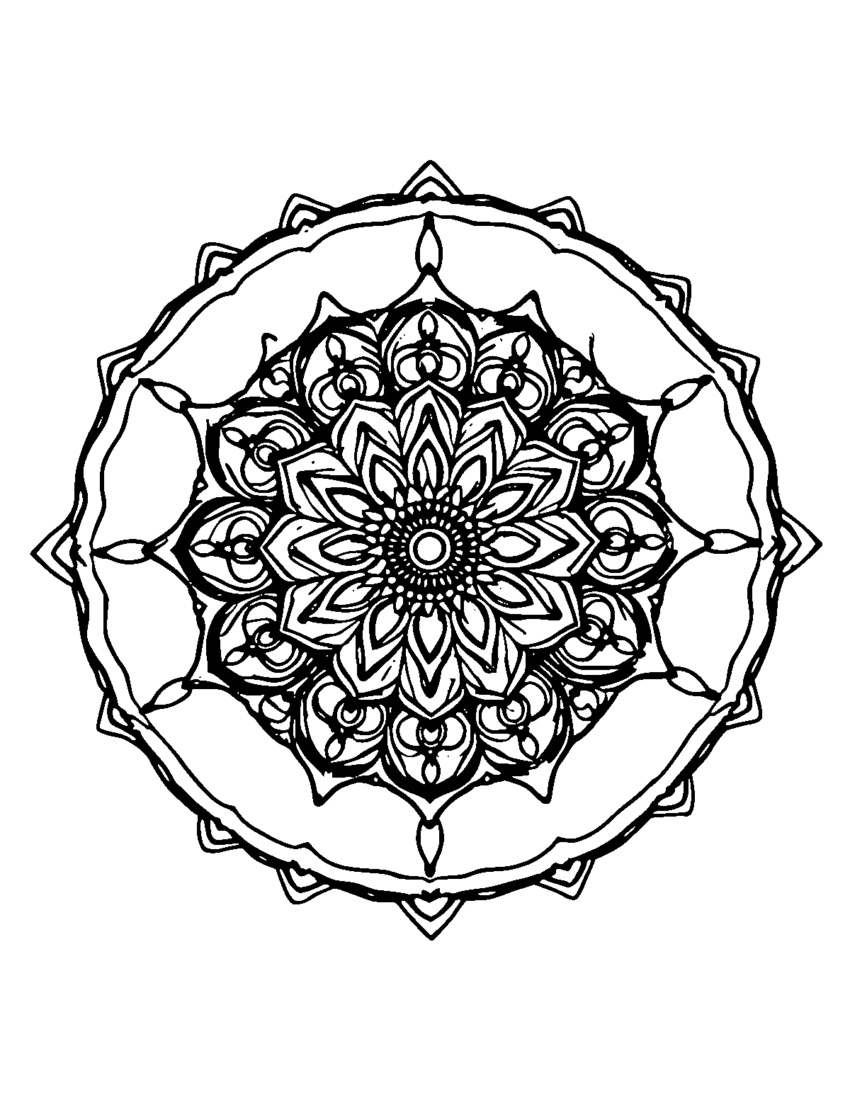Line-art coloring page of Patterned Rangoli, patterned, medium outlines, centered
