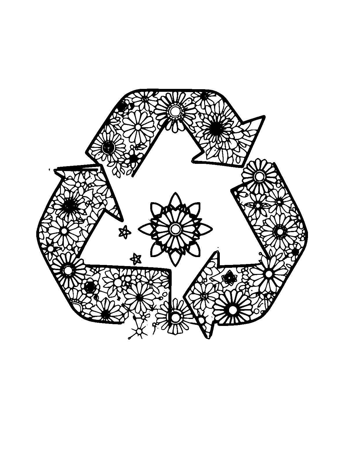 Line-art coloring page of Patterned Recycling, patterned, medium outlines, centered