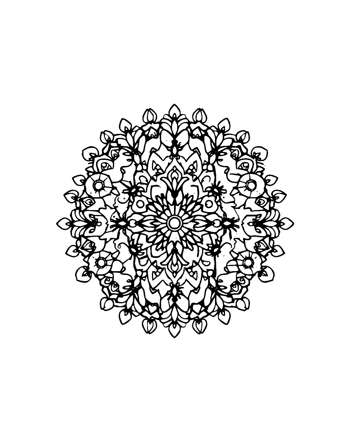Line-art coloring page of Patterned Russian Khokhloma Pattern, patterned, medium outlines, centered