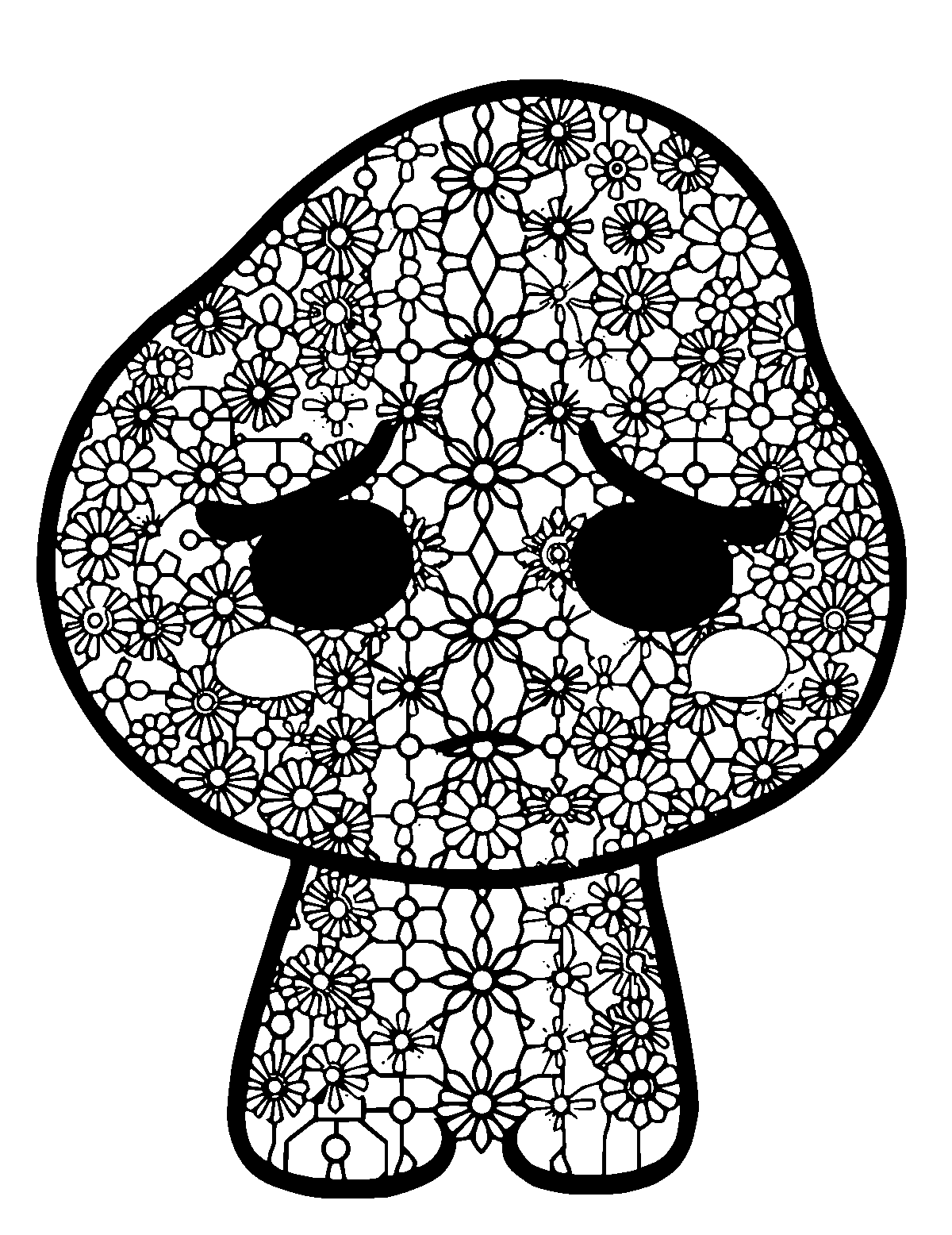Line-art coloring page of Patterned Sad, patterned, medium outlines, centered