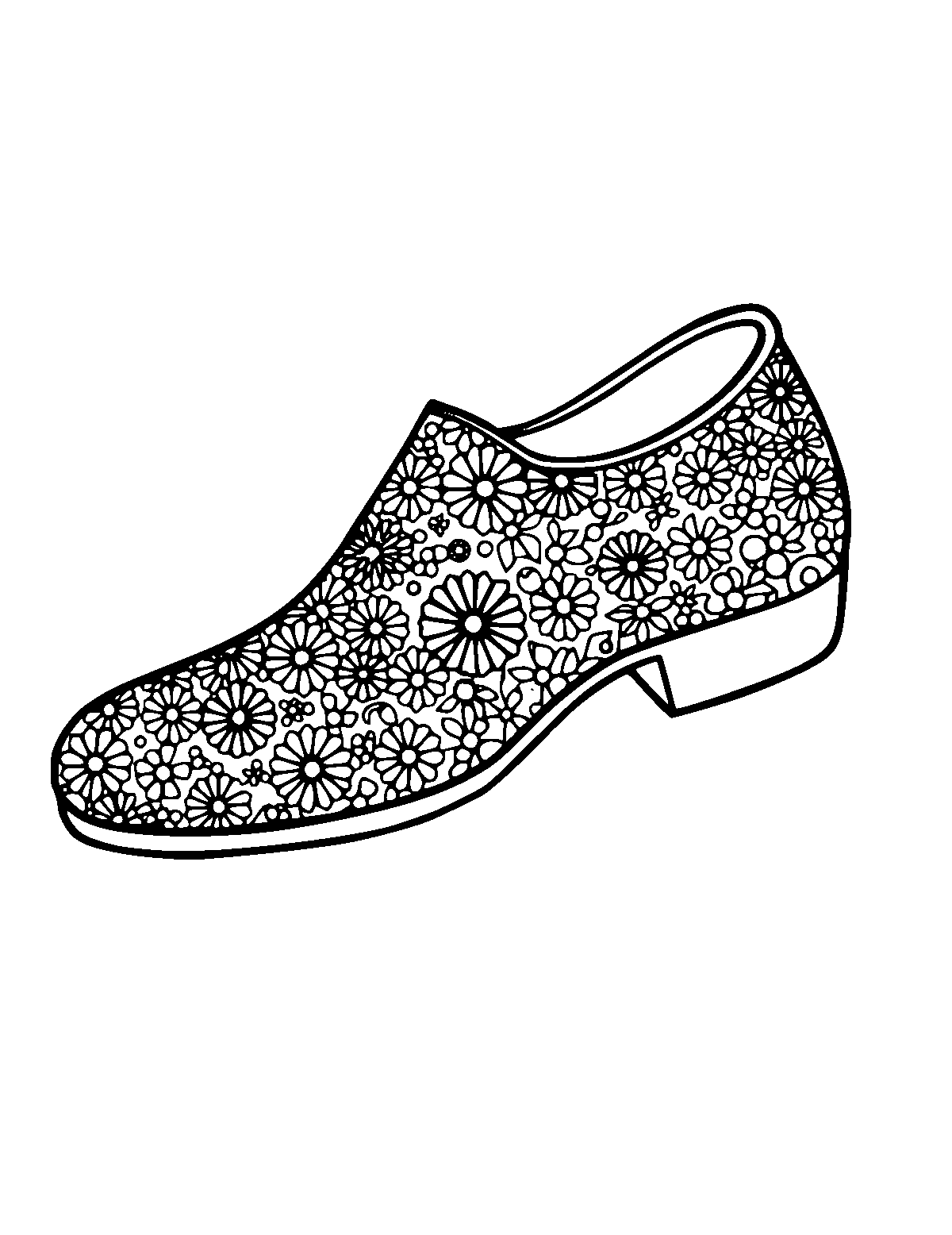 Line-art coloring page of Patterned Shoes, patterned, medium outlines, centered