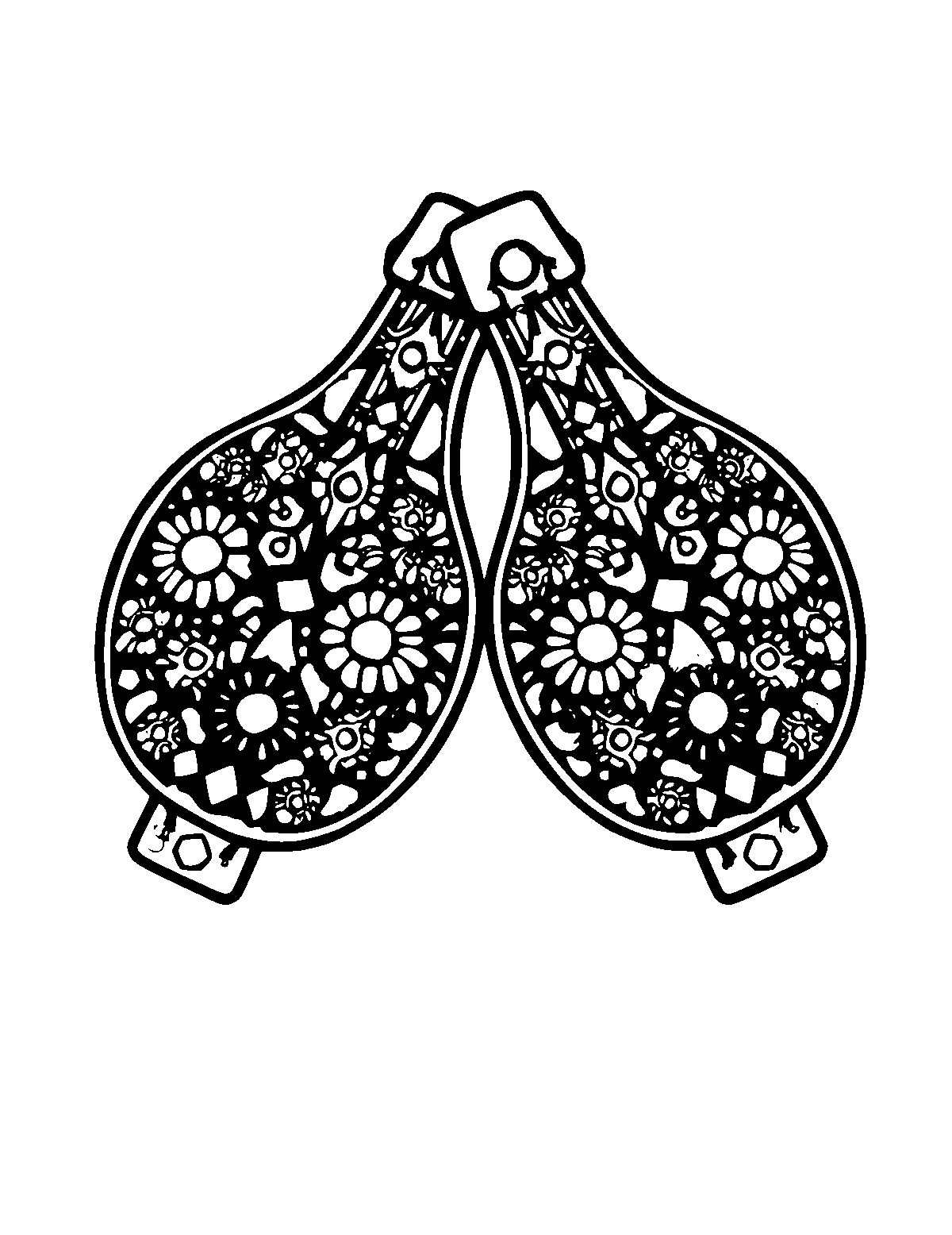 Line-art coloring page of Patterned Spanish Castanets, patterned, thick outlines, centered