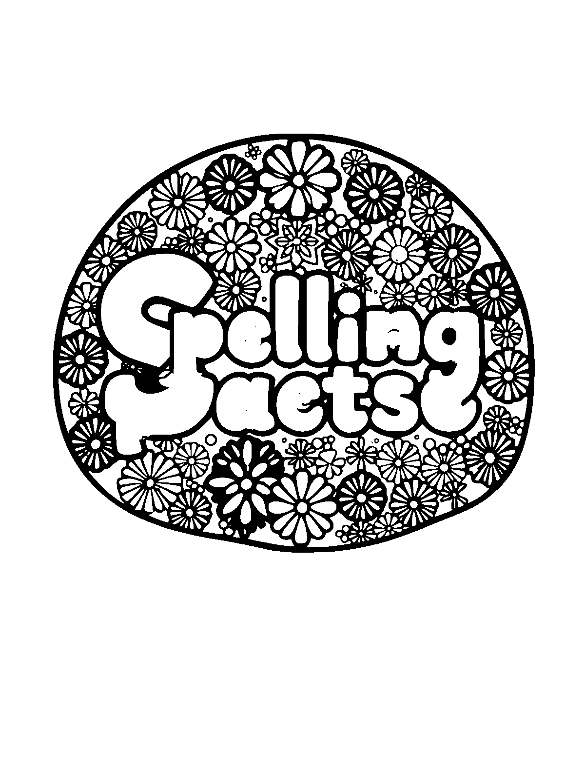 Line-art coloring page of Patterned Spelling Practice, patterned, medium outlines, centered