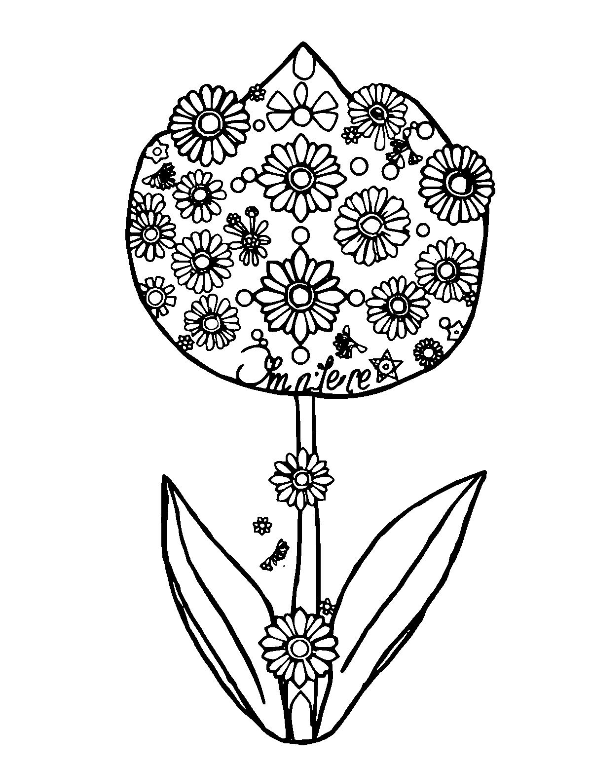 Line-art coloring page of Patterned Spring, patterned, medium outlines, centered