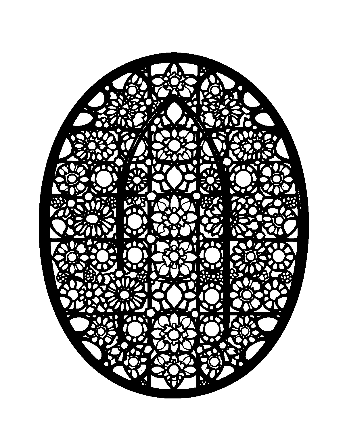 Line-art coloring page of Patterned Stained Glass, patterned, thick outlines, centered