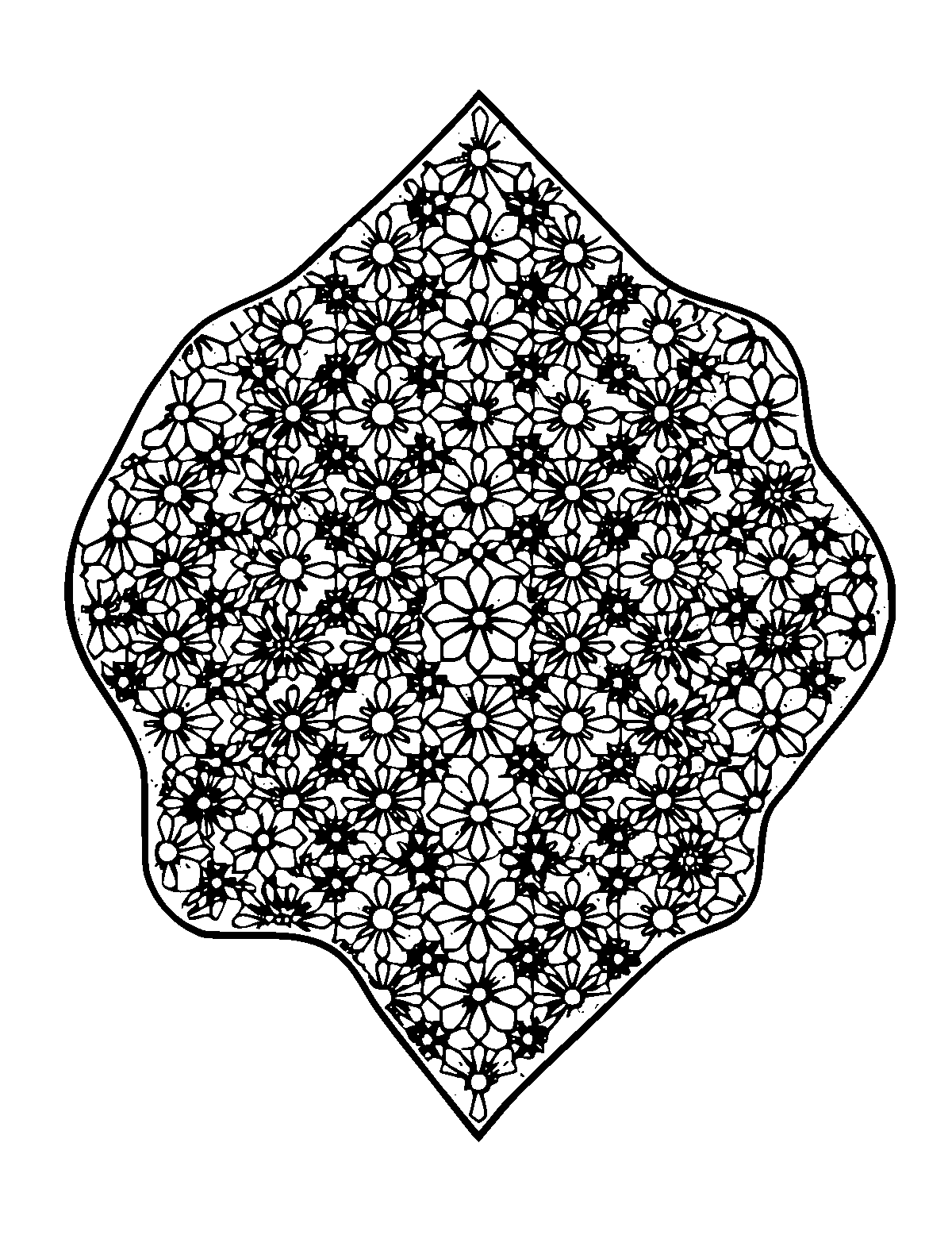 Line-art coloring page of Patterned Stencil, patterned, medium outlines, centered