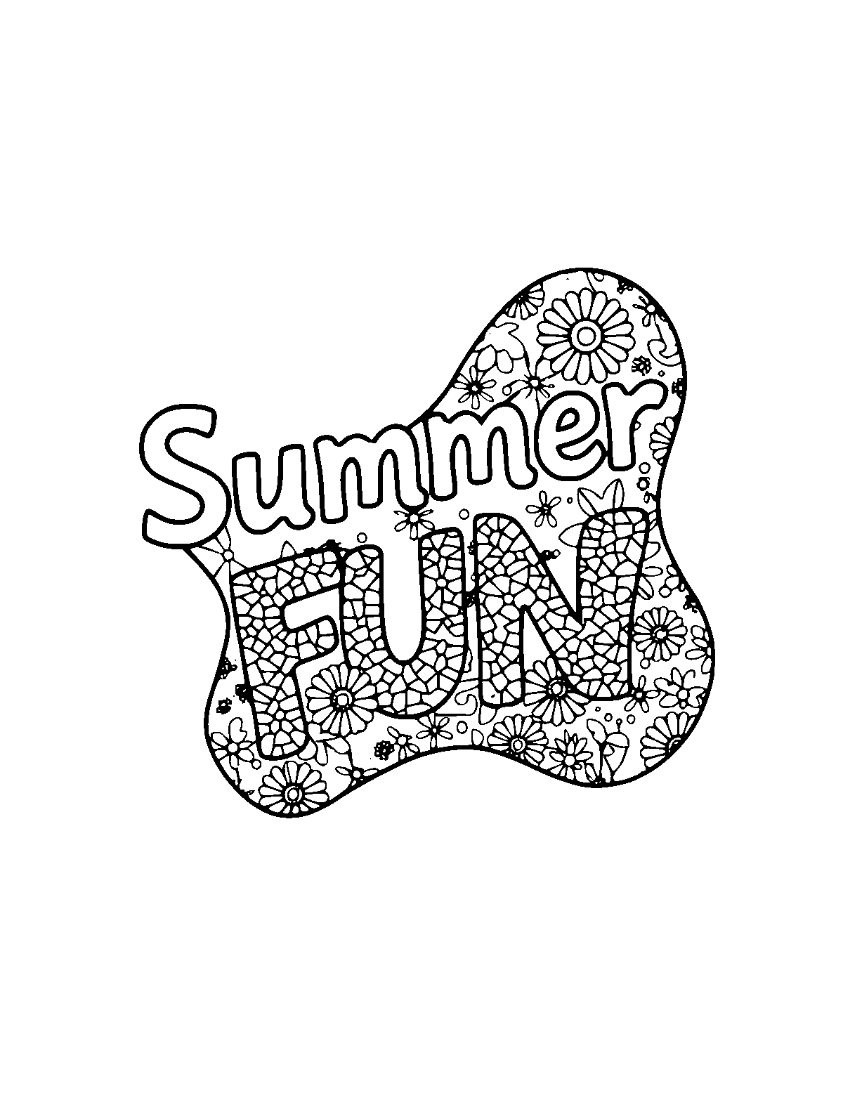 Line-art coloring page of Patterned Summer Fun, patterned, medium outlines, centered