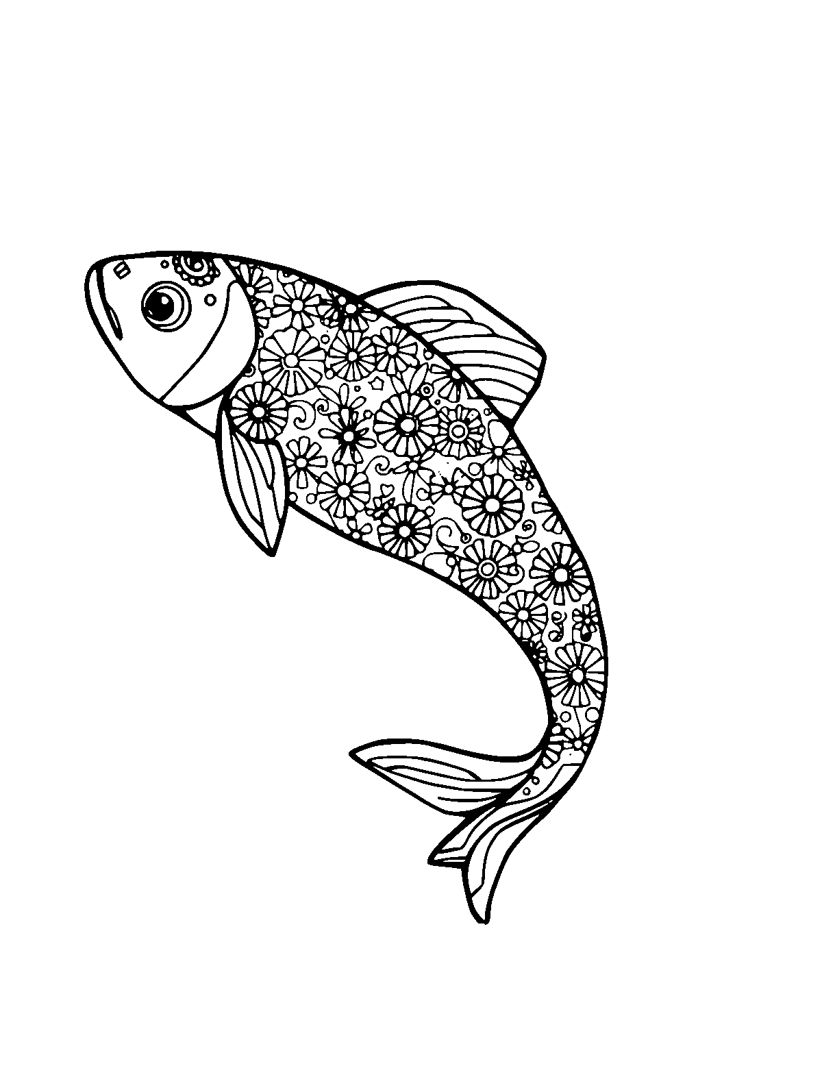 Line-art coloring page of Patterned Swimming, patterned, medium outlines, centered