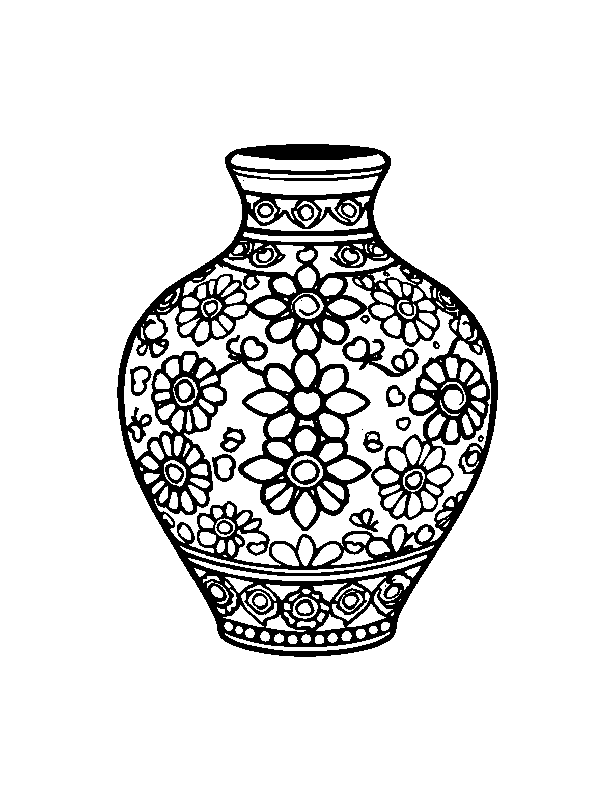 Line-art coloring page of Patterned Talavera Pottery, patterned, medium outlines, centered