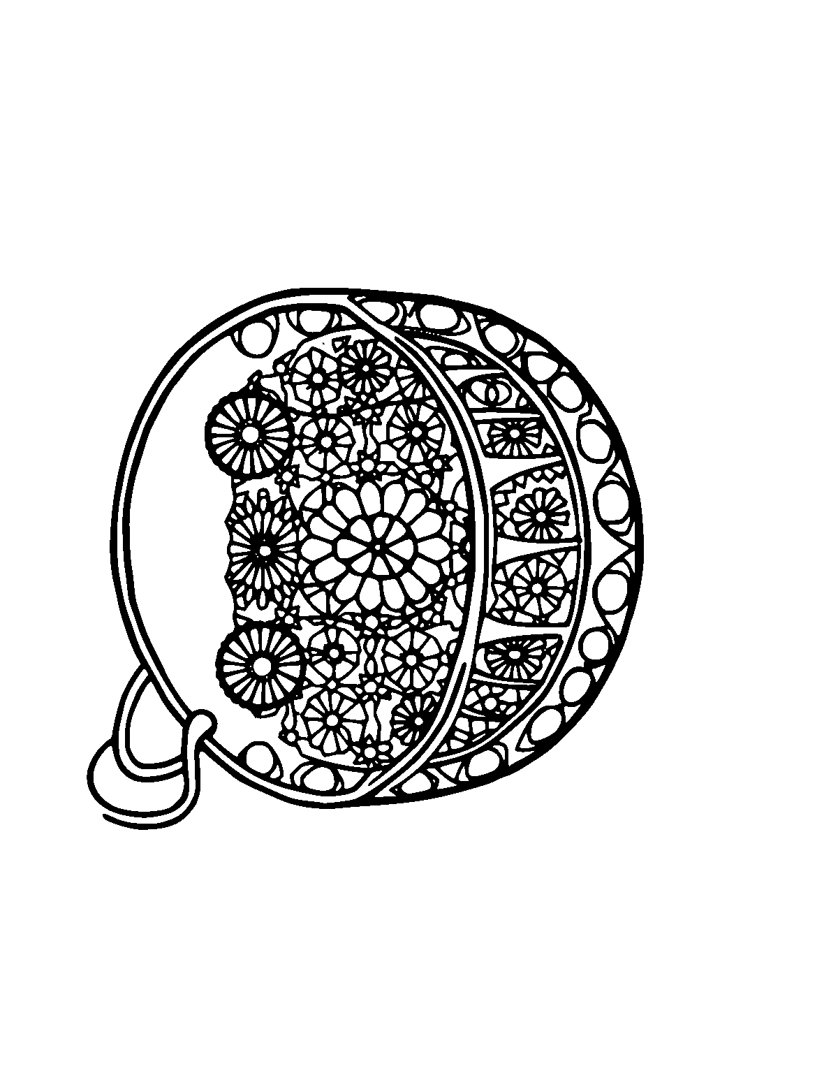 Line-art coloring page of Patterned Talking Drum, patterned, medium outlines, centered