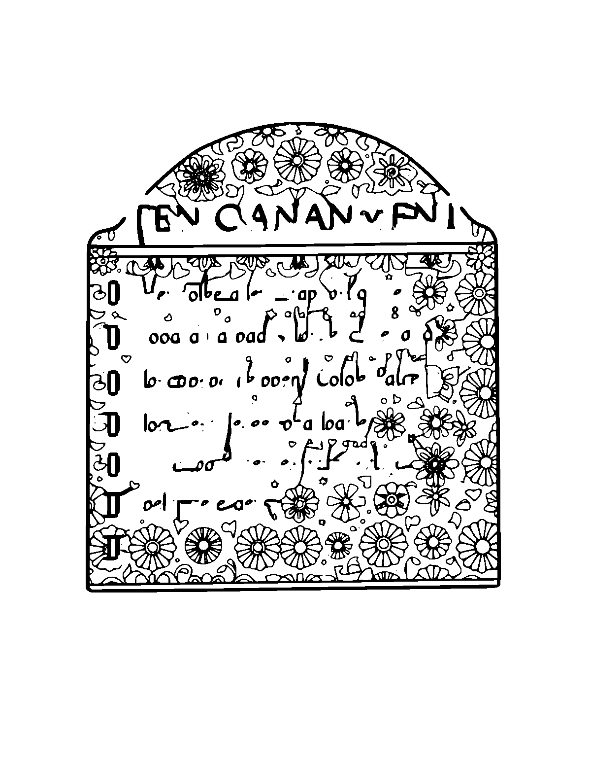 Line-art coloring page of Patterned Ten Commandments, patterned, medium outlines, centered