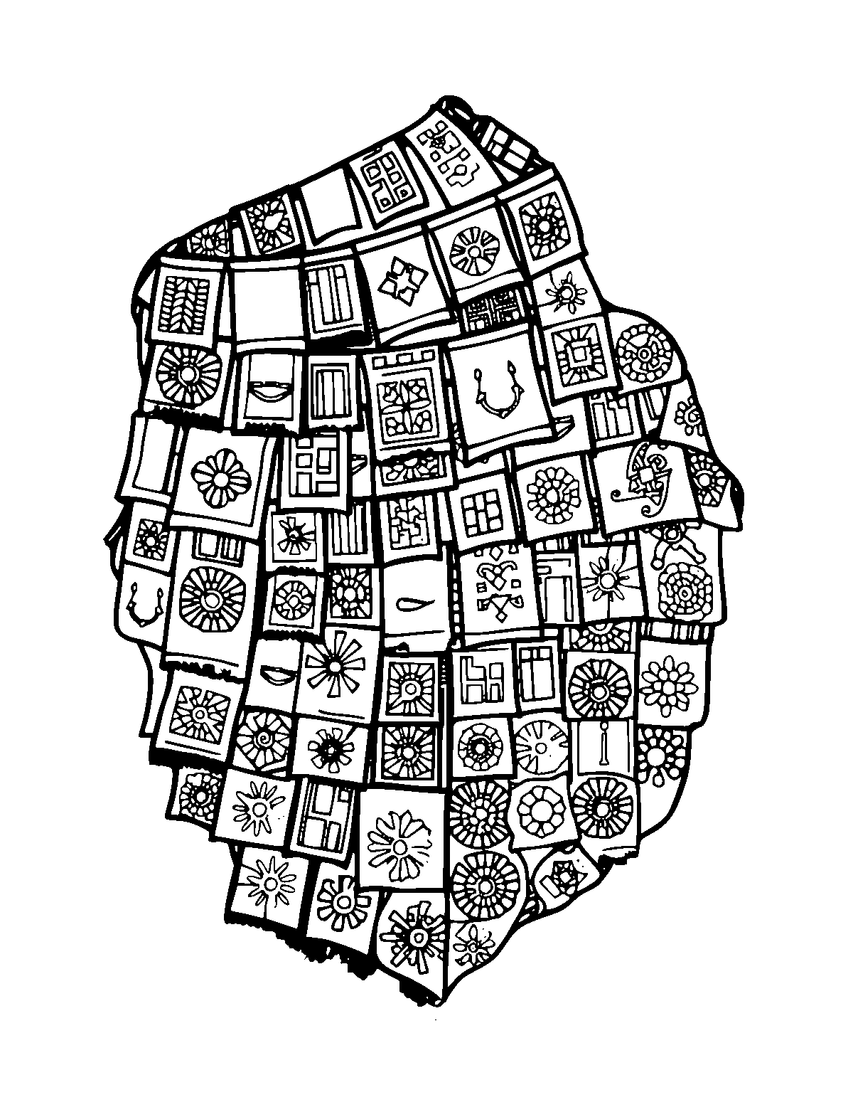 Line-art coloring page of Patterned Tibetan Prayer Flags, patterned, medium outlines, centered
